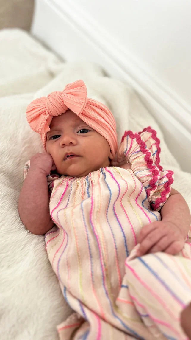 Peach Sunset Smaller Bow Cable Knit Headband