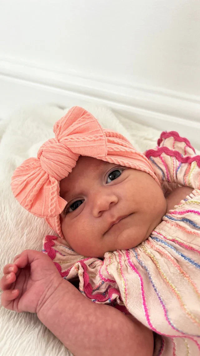 Peach Sunset Smaller Bow Cable Knit Headband