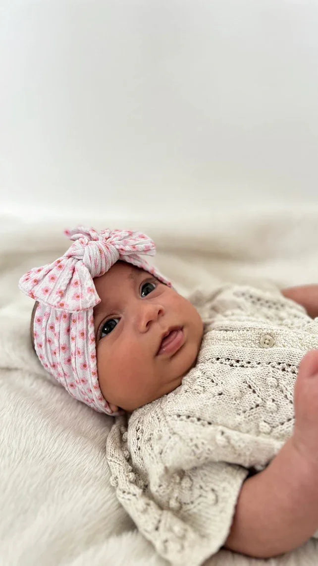 Ditsy Flower Pattern Smaller Bow Cable Knit Headband