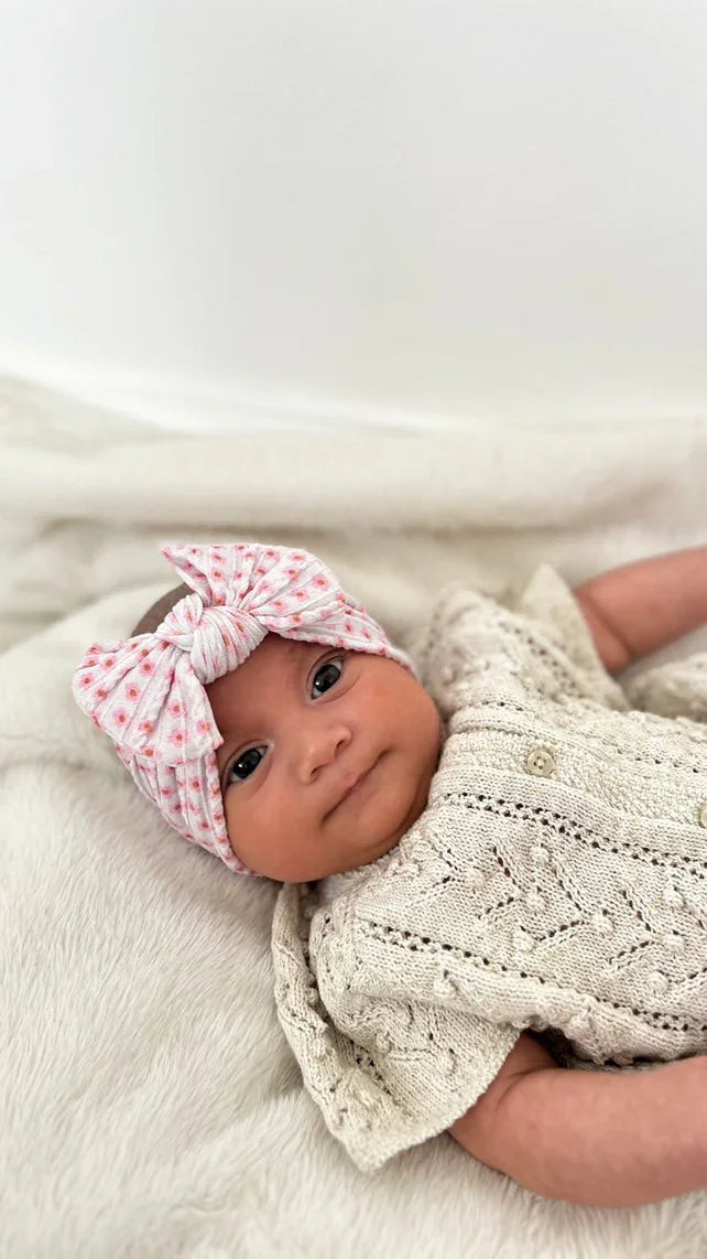 Ditsy Flower Pattern Smaller Bow Cable Knit Headband
