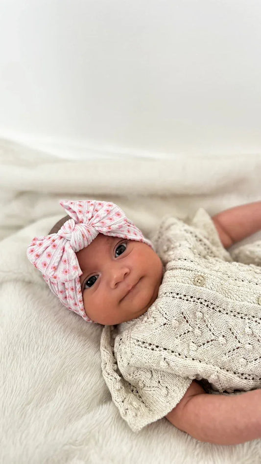 Ditsy Flower Pattern Smaller Bow Cable Knit Headband
