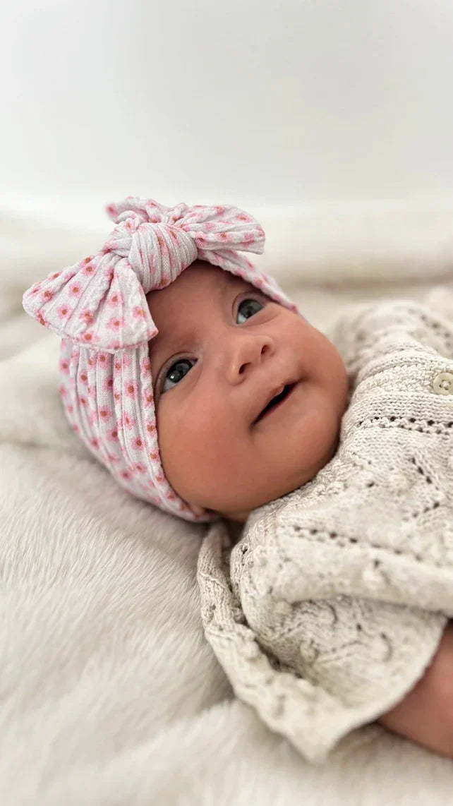 Ditsy Flower Pattern Smaller Bow Cable Knit Headband