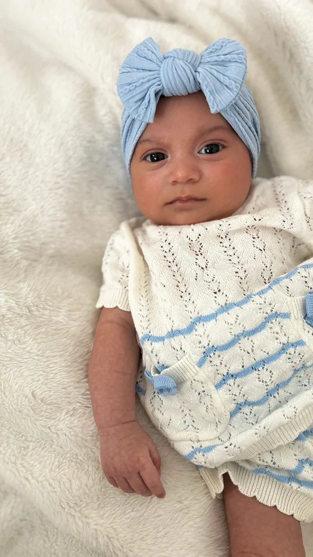 Sky Blue Smaller Bow Cable Knit Headband