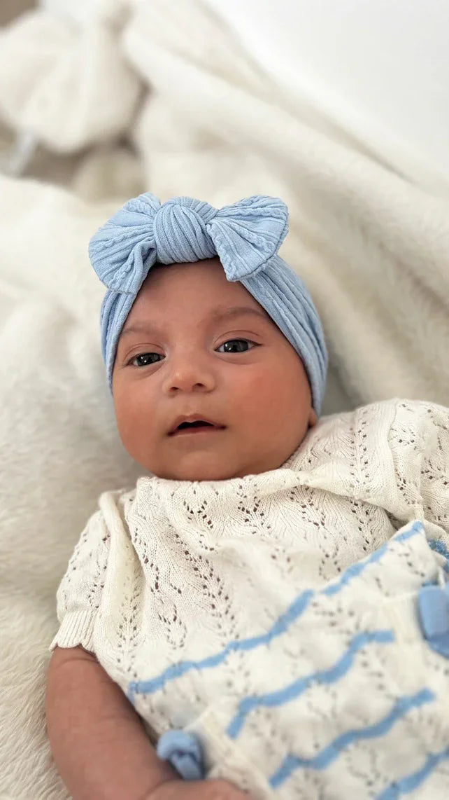 Sky Blue Smaller Bow Cable Knit Headband