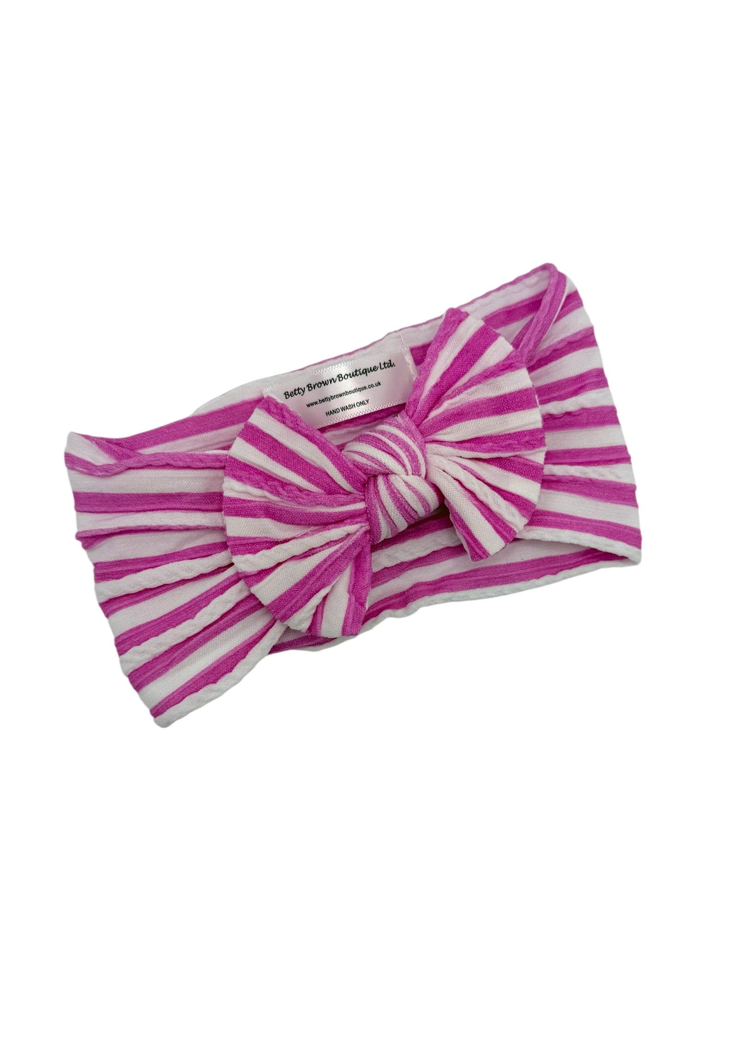 Candy Pink Stripe Smaller Bow Cable Knit Headband