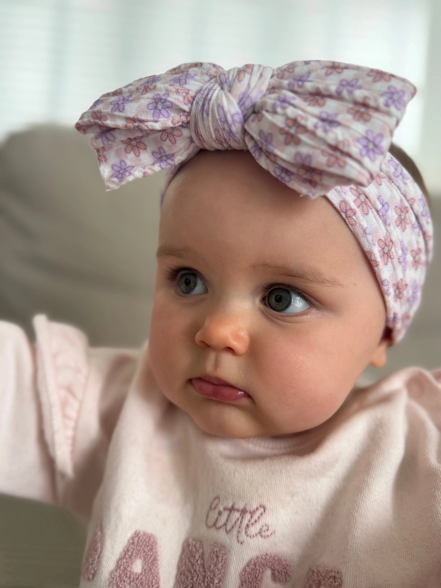 Retro Gingham Daisy Pattern Larger Bow Cable Knit Headband
