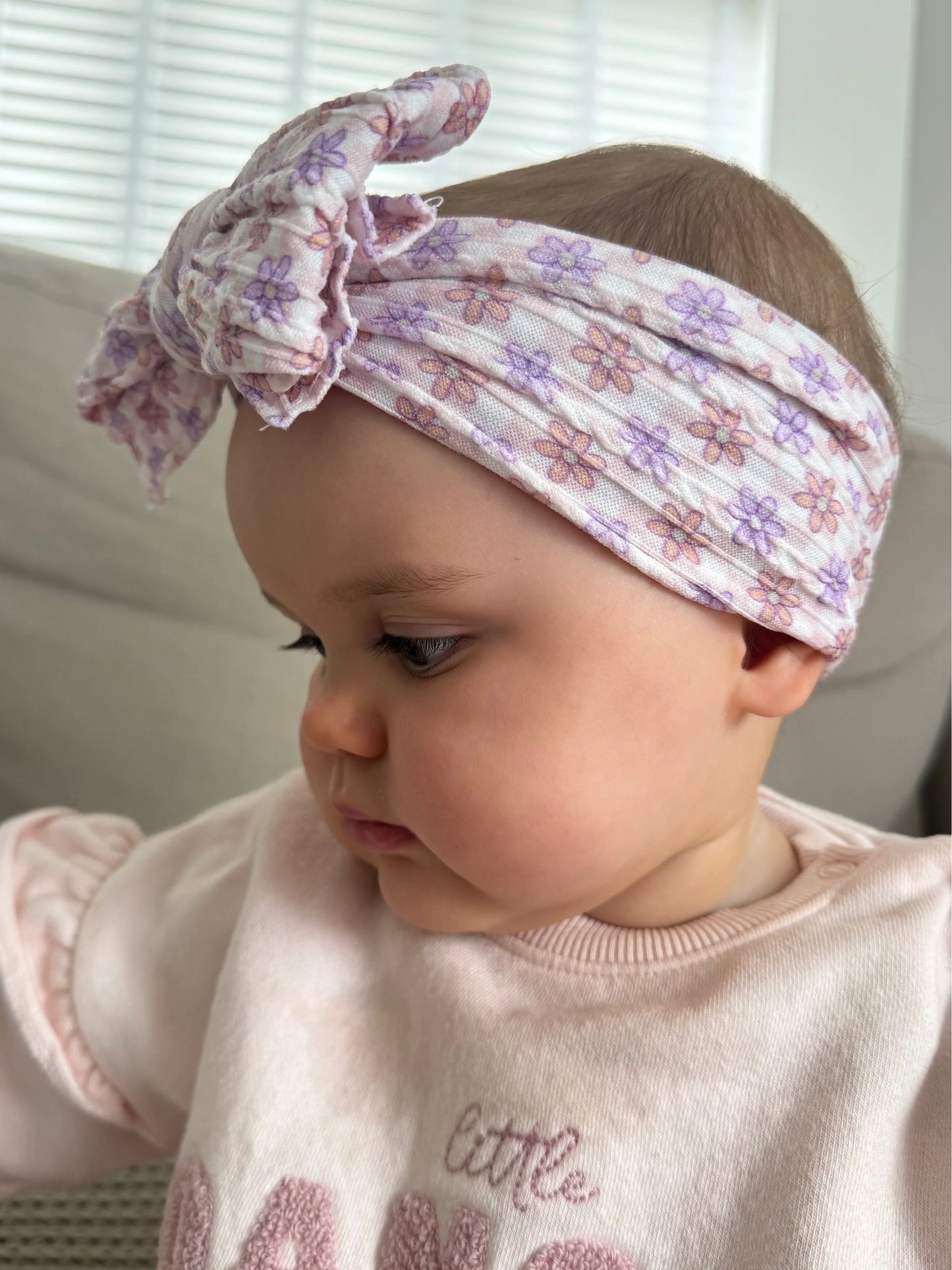 Retro Gingham Daisy Pattern Larger Bow Cable Knit Headband