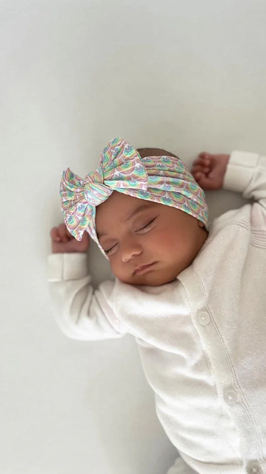 Rainbow Pattern Smaller Bow Cable Knit Headband
