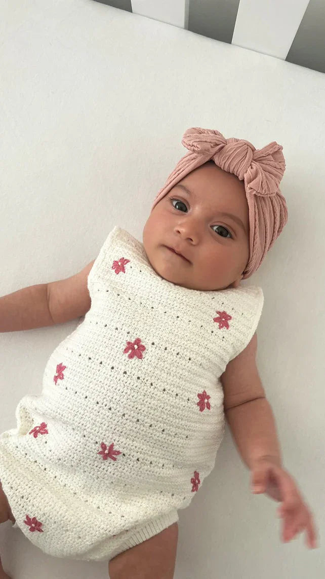 Lighter Dusty Pink Smaller Bow Cable Knit Headband