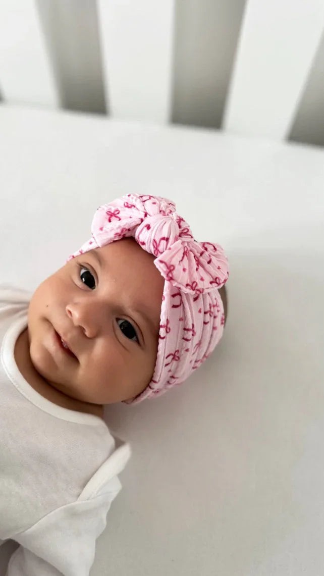 Pink Bow Pattern Smaller Bow Cable Knit Headband
