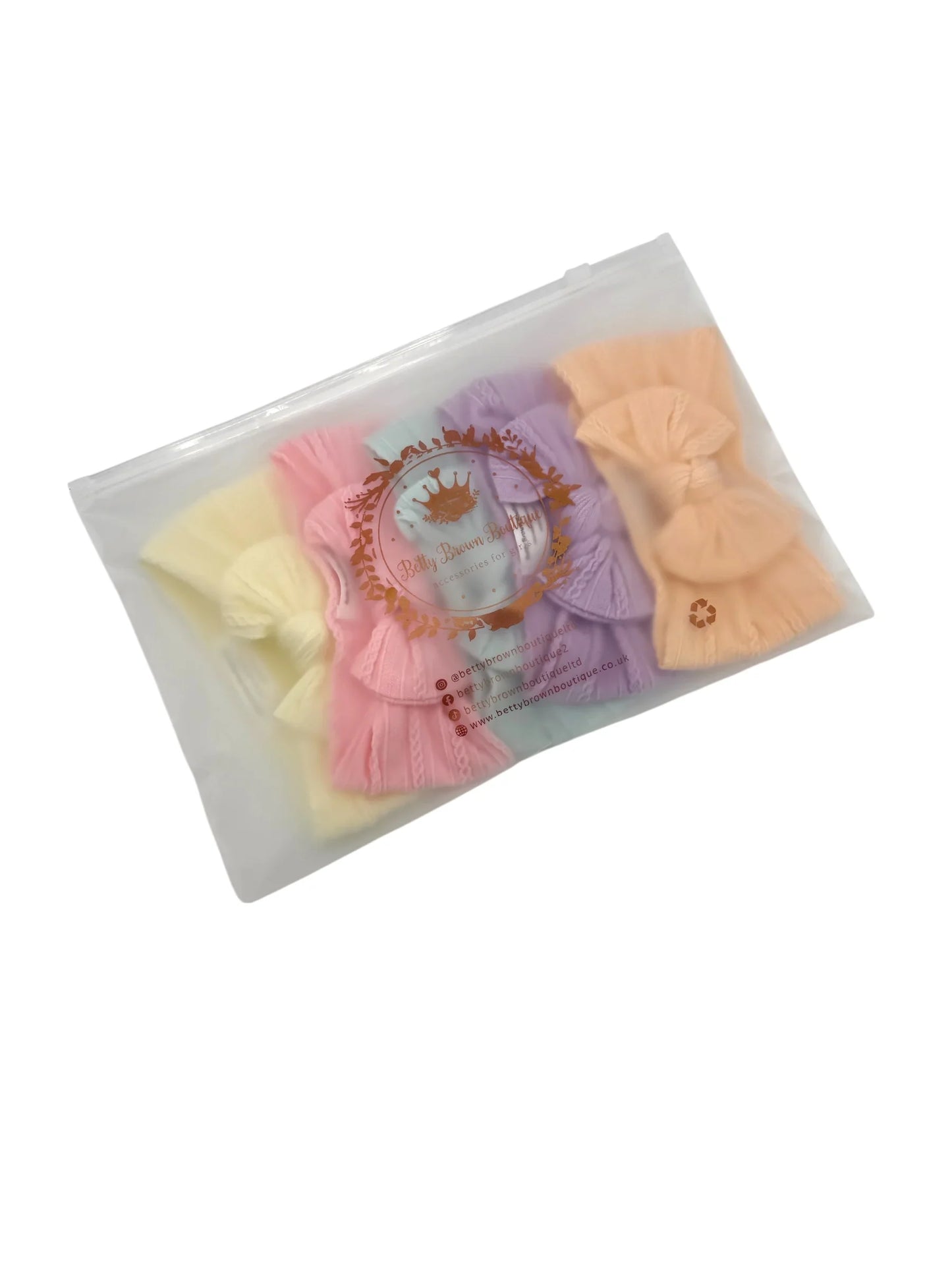Spring Pastels Bundle of 5 Smaller Bow Cable Knit Headbands Suitable From Newborn