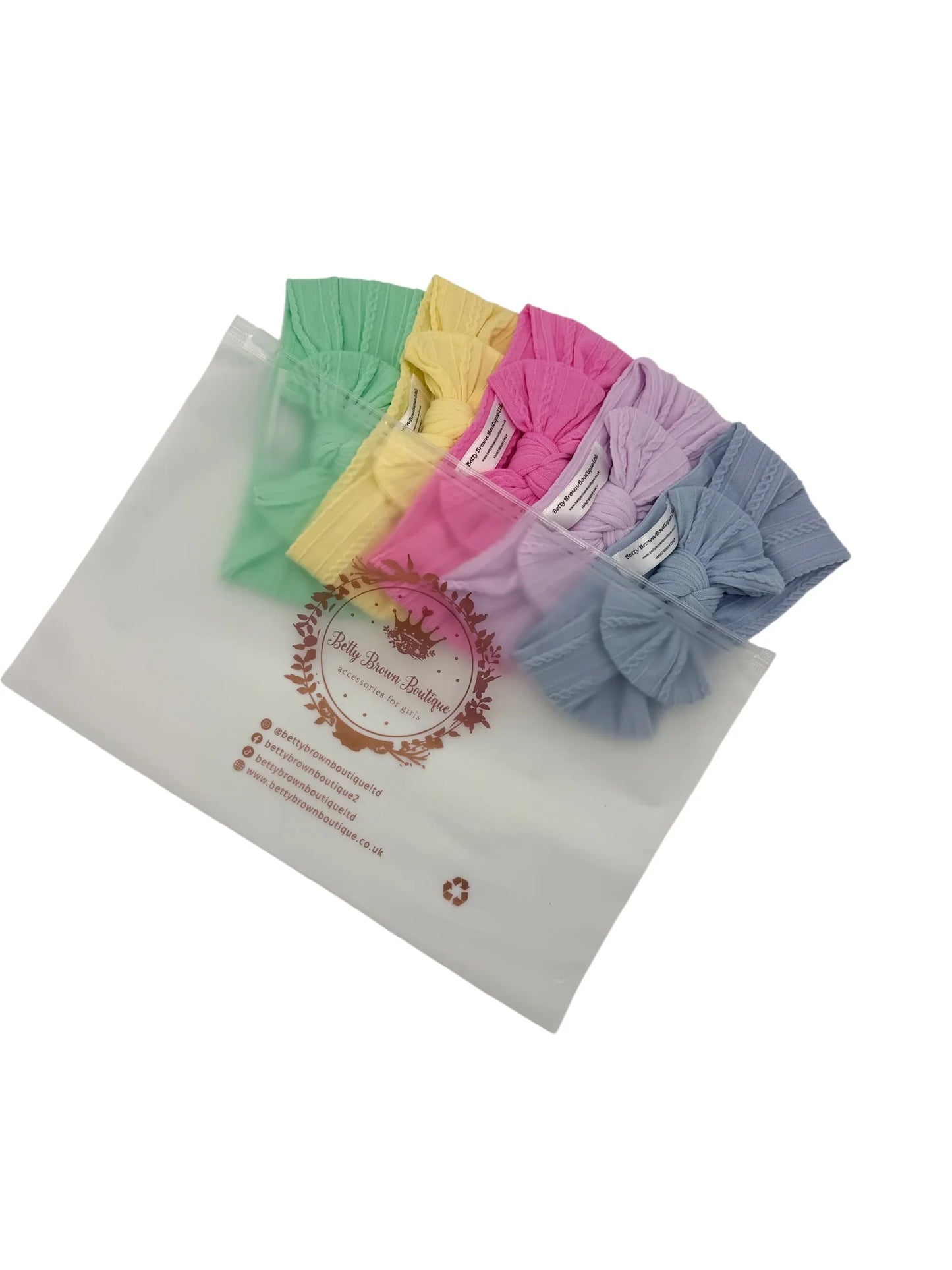 Bright Summer Bundle of 5 Smaller Bow Cable Knit Headbands Suitable From Newborn