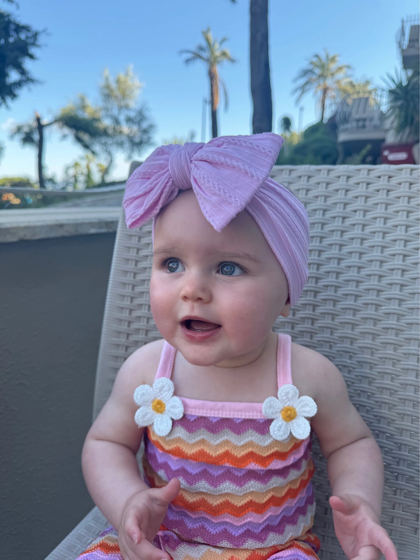 Carnation Pink Larger Bow Cable Knit Headband