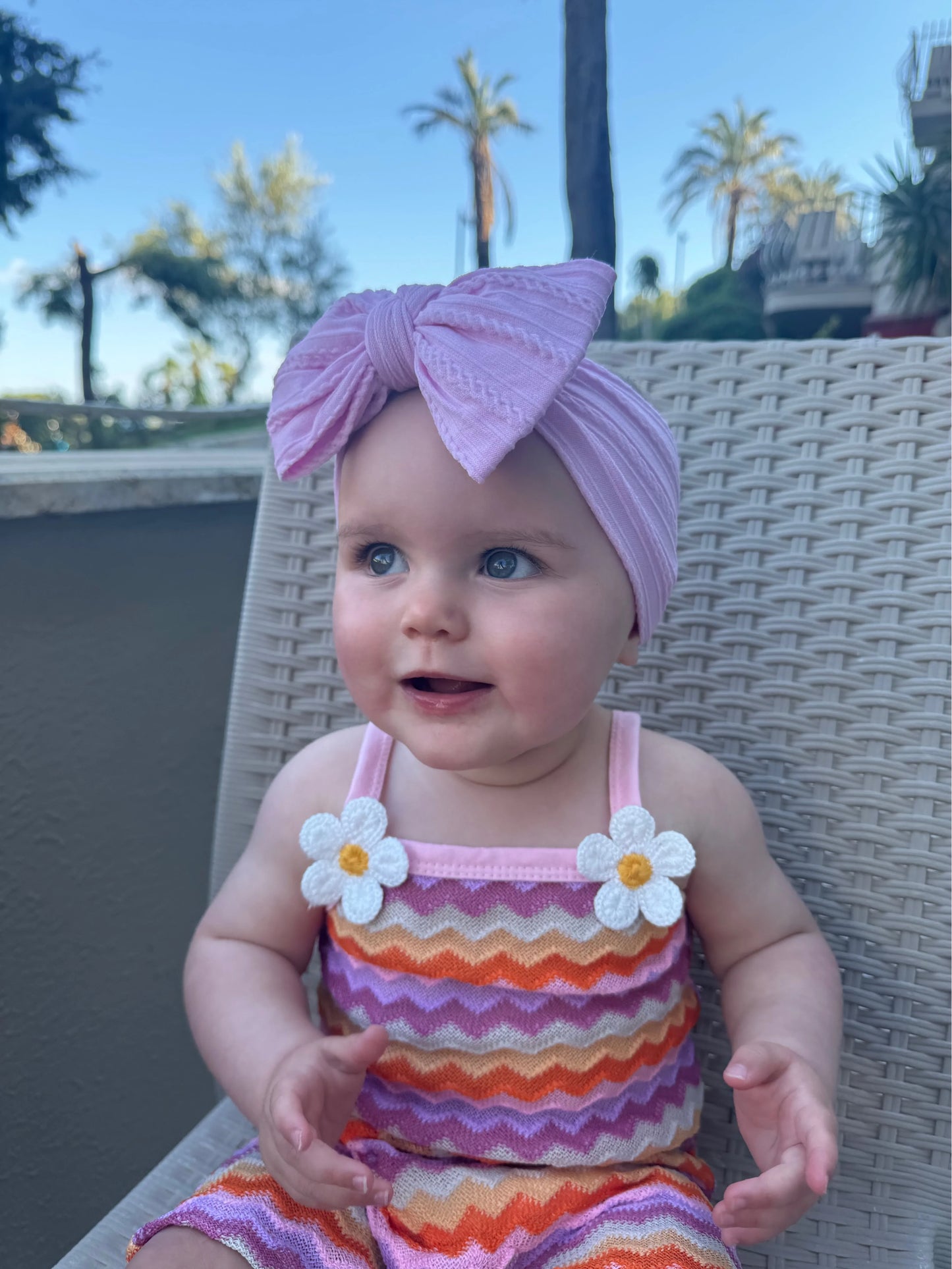 Carnation Pink Larger Bow Cable Knit Headband