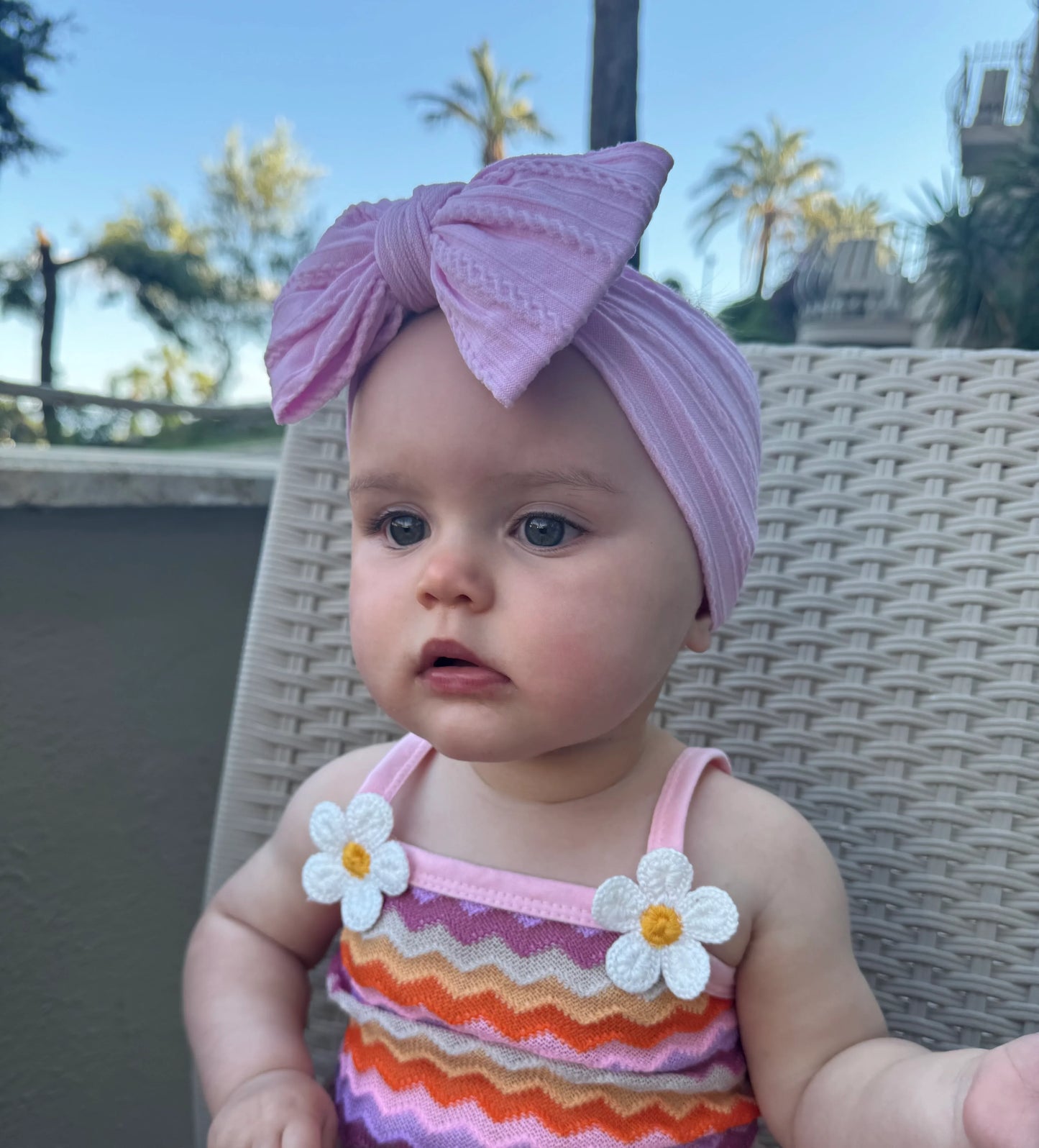 Carnation Pink Larger Bow Cable Knit Headband