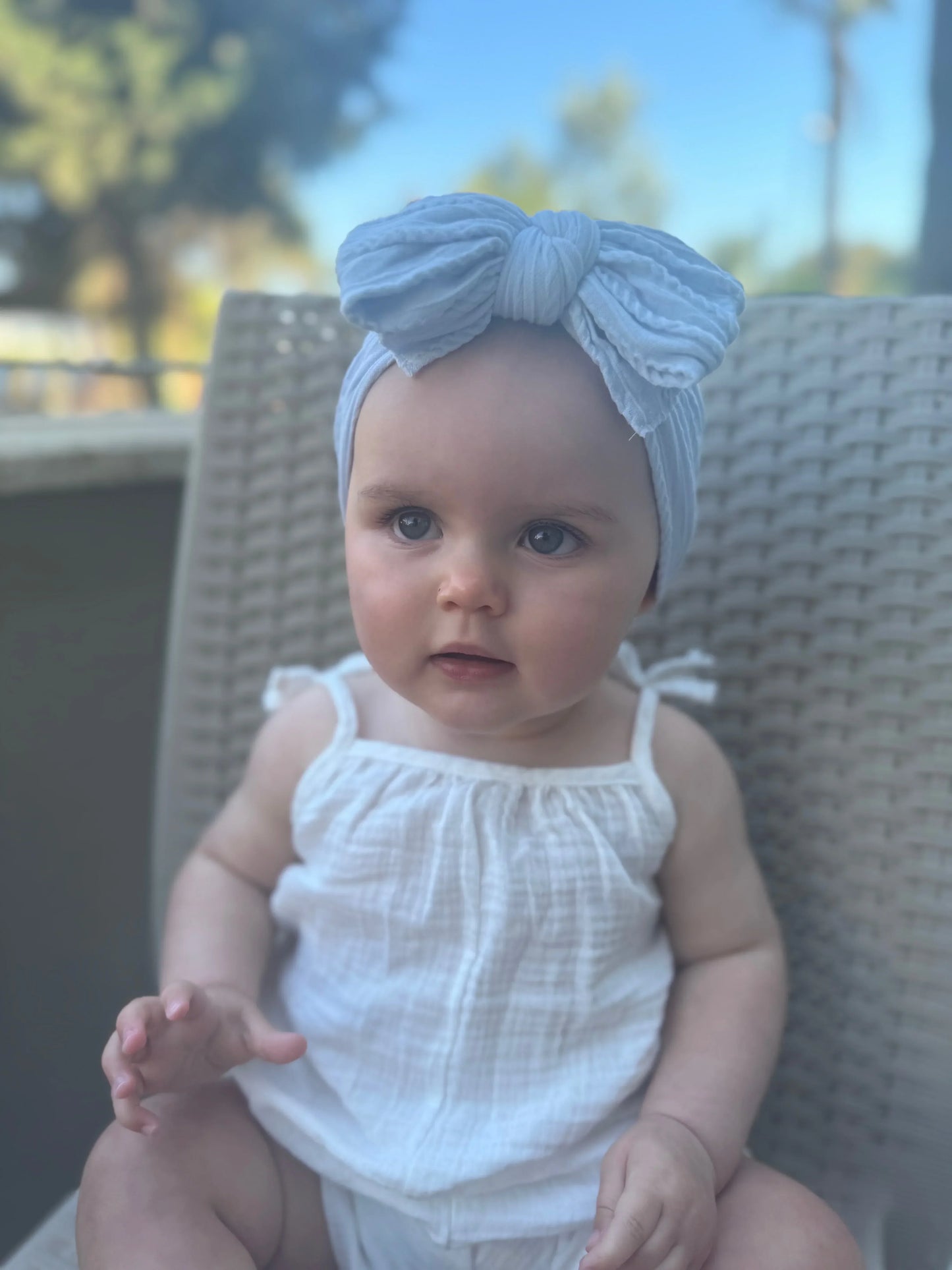 Baby Blue Larger Bow Cable Knit Headband