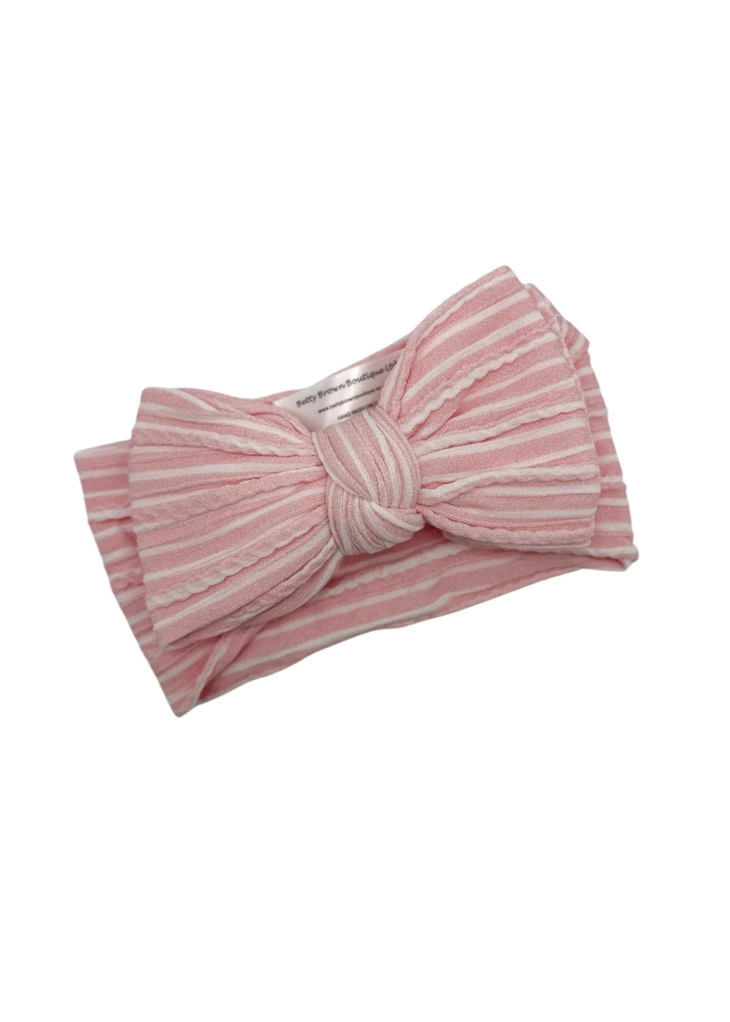 Pink Pinstripe Pattern Larger Bow Cable Knit Headband