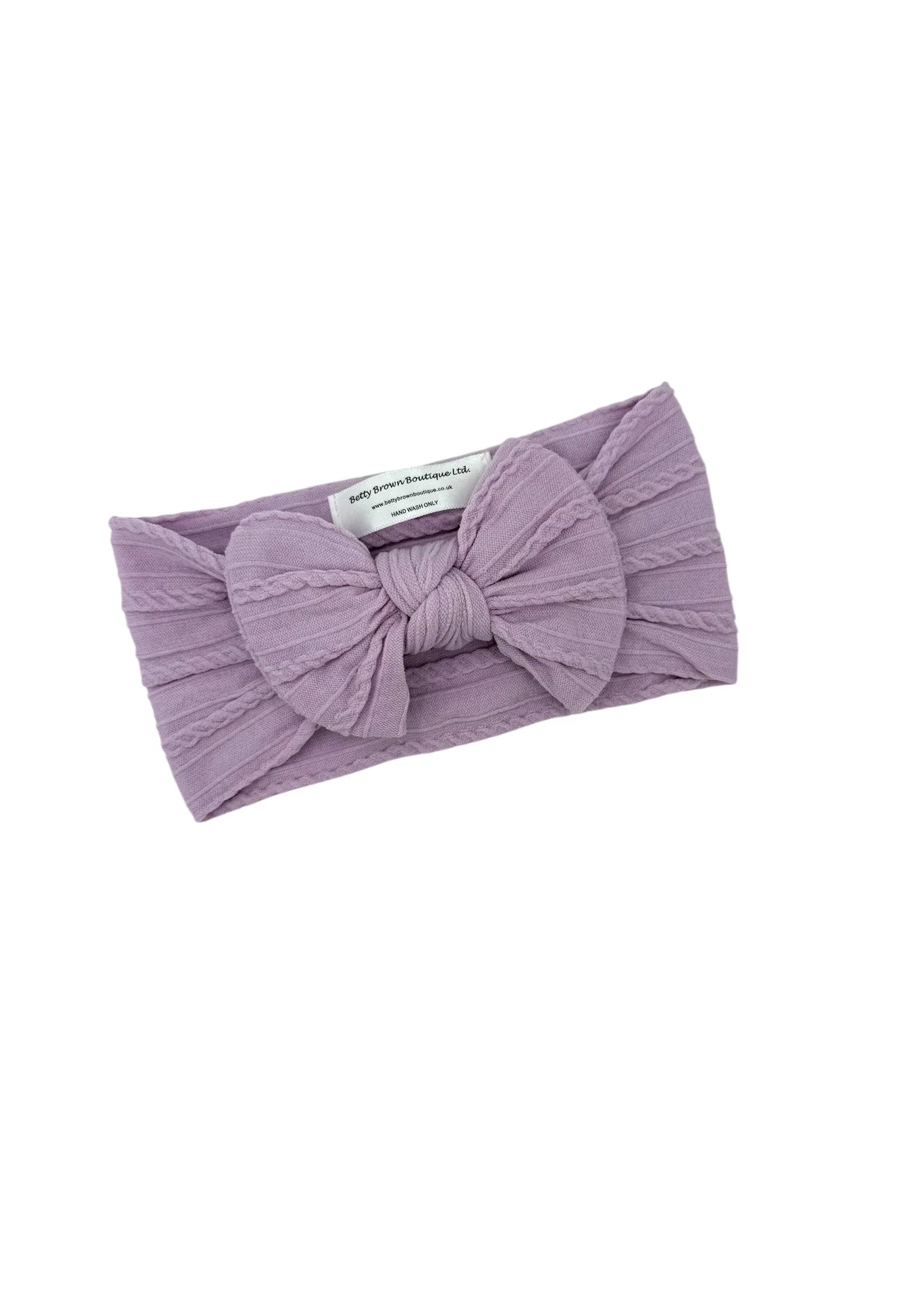 Bright Lilac Smaller Bow Cable Knit Headband