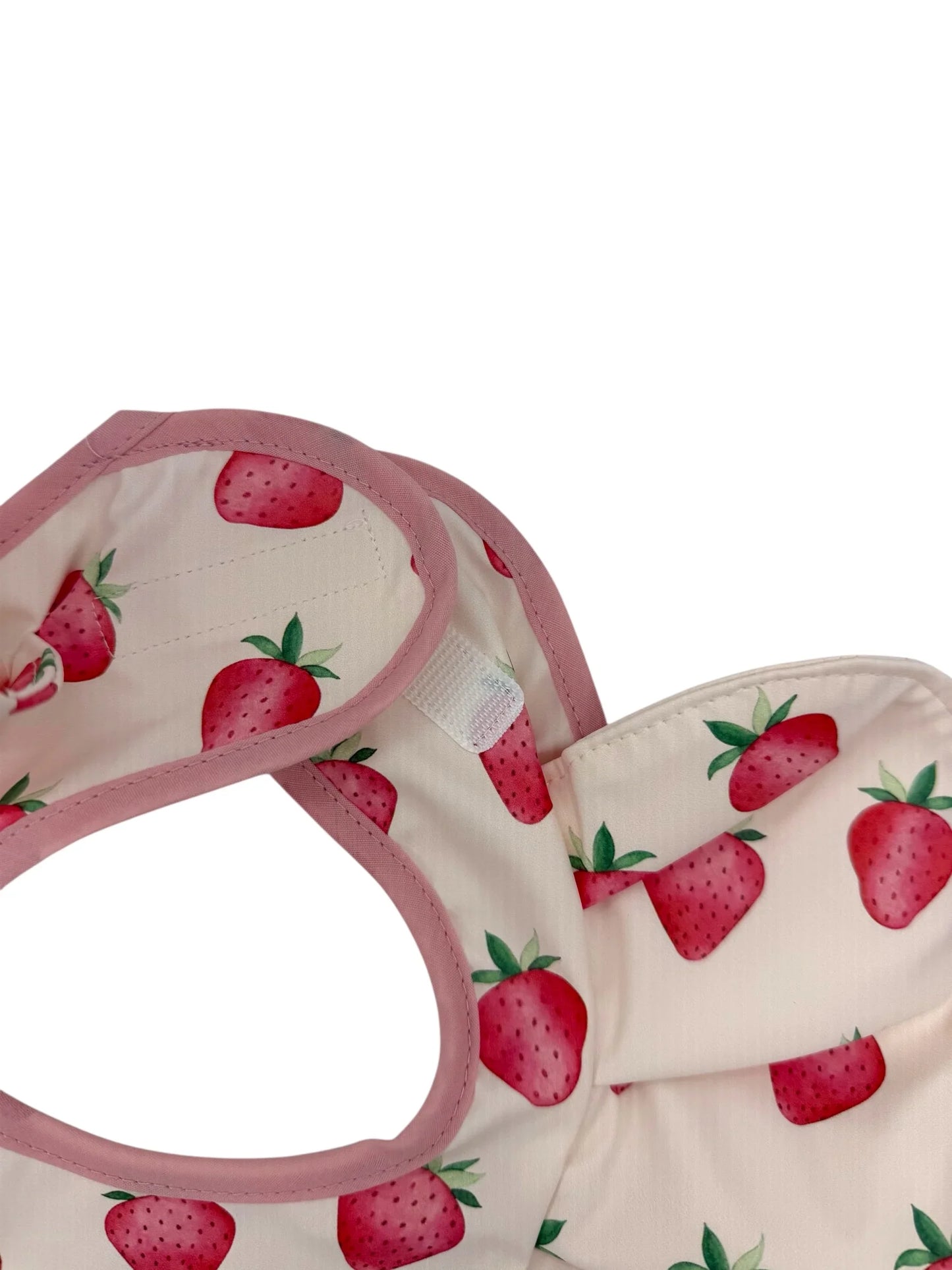 Pale Pink Strawberry Pattern Frill Detailed Waterproof Bib