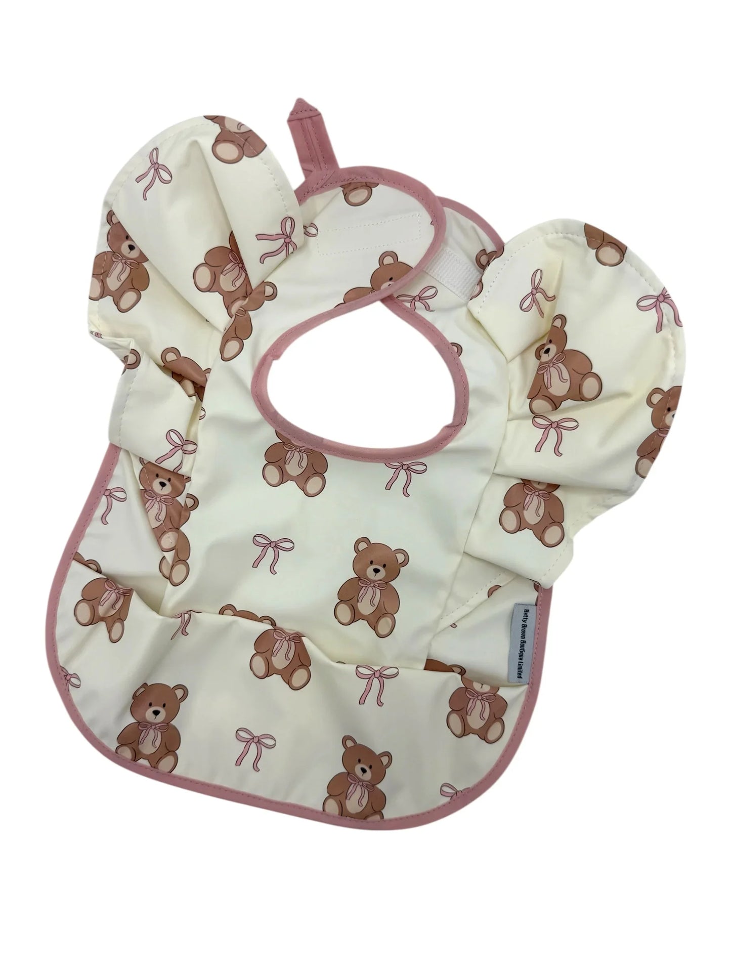 Teddy Bear Bow Pattern Frill Detailed Waterproof Bib