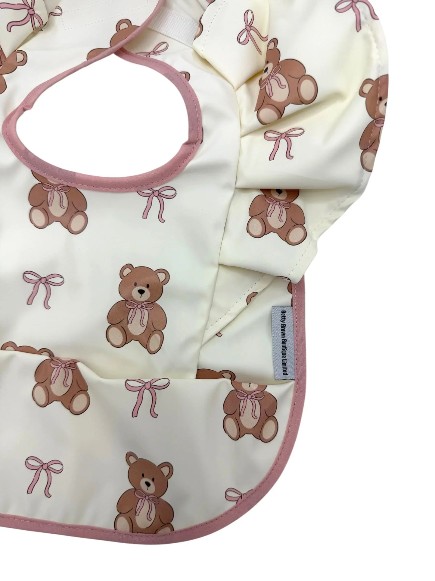 Teddy Bear Bow Pattern Frill Detailed Waterproof Bib