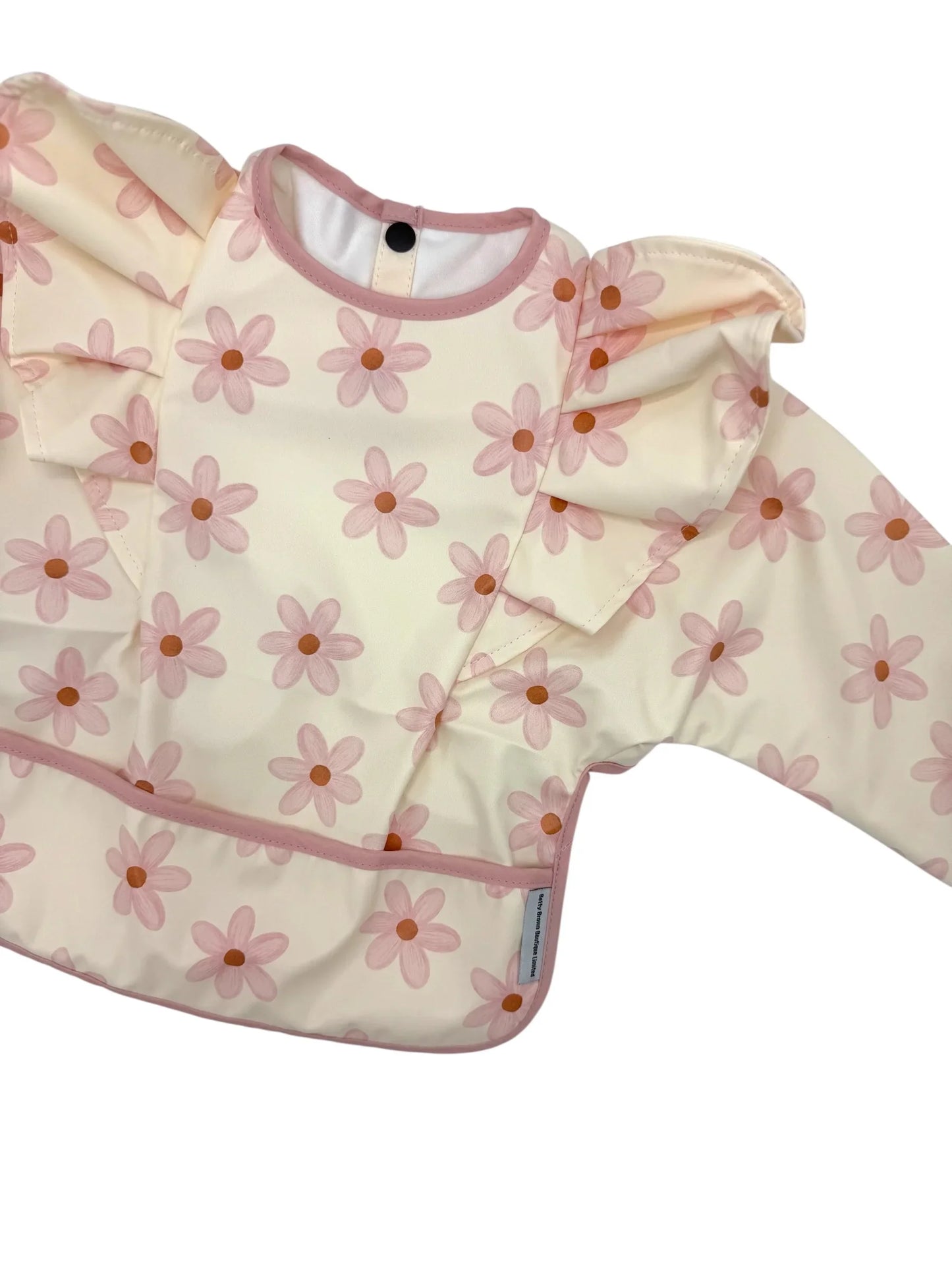 Boho Daisy Pattern Frill Detailed Waterproof Bib with Sleeves