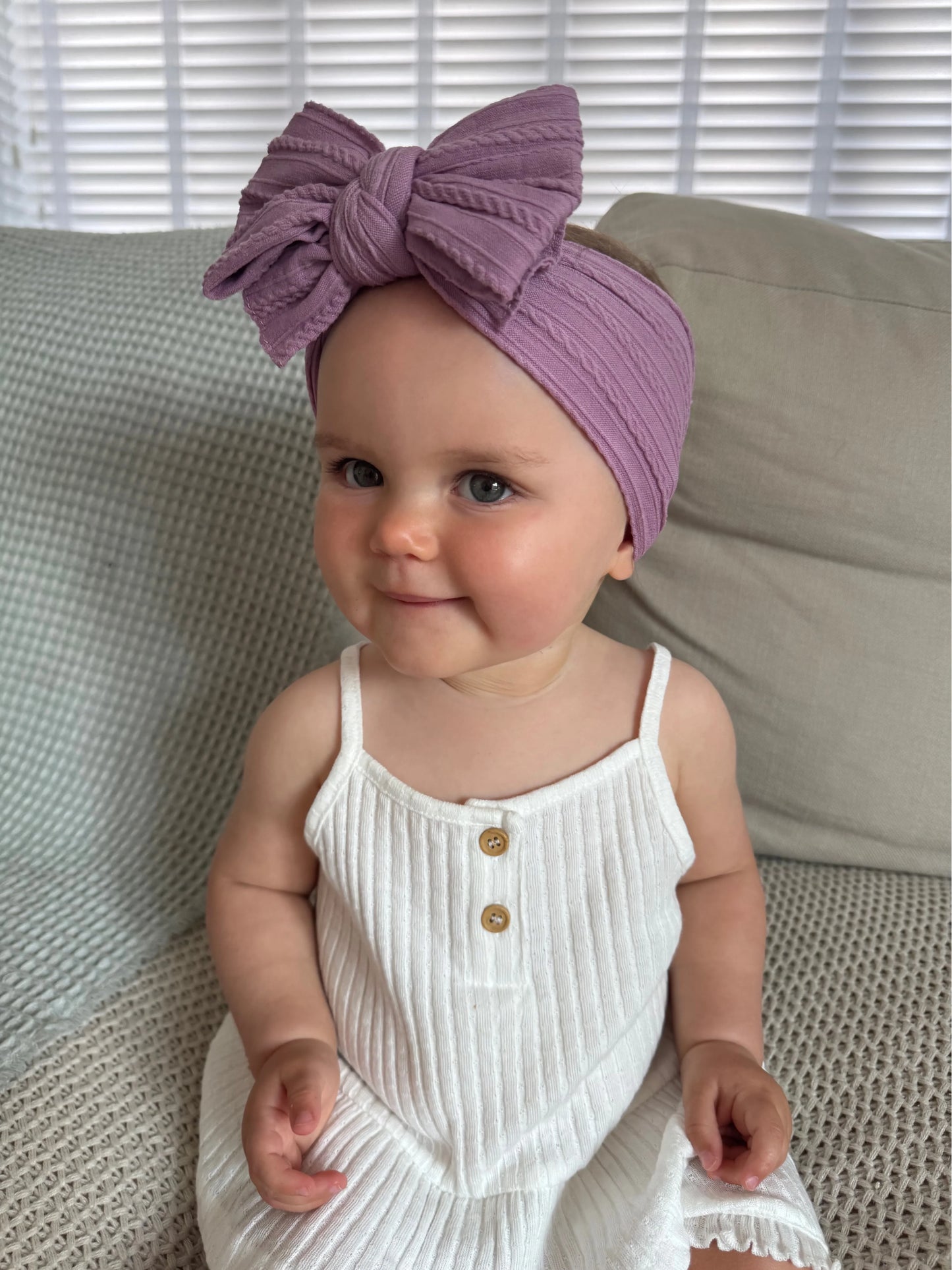 Lavender Larger Bow Cable Knit Headband