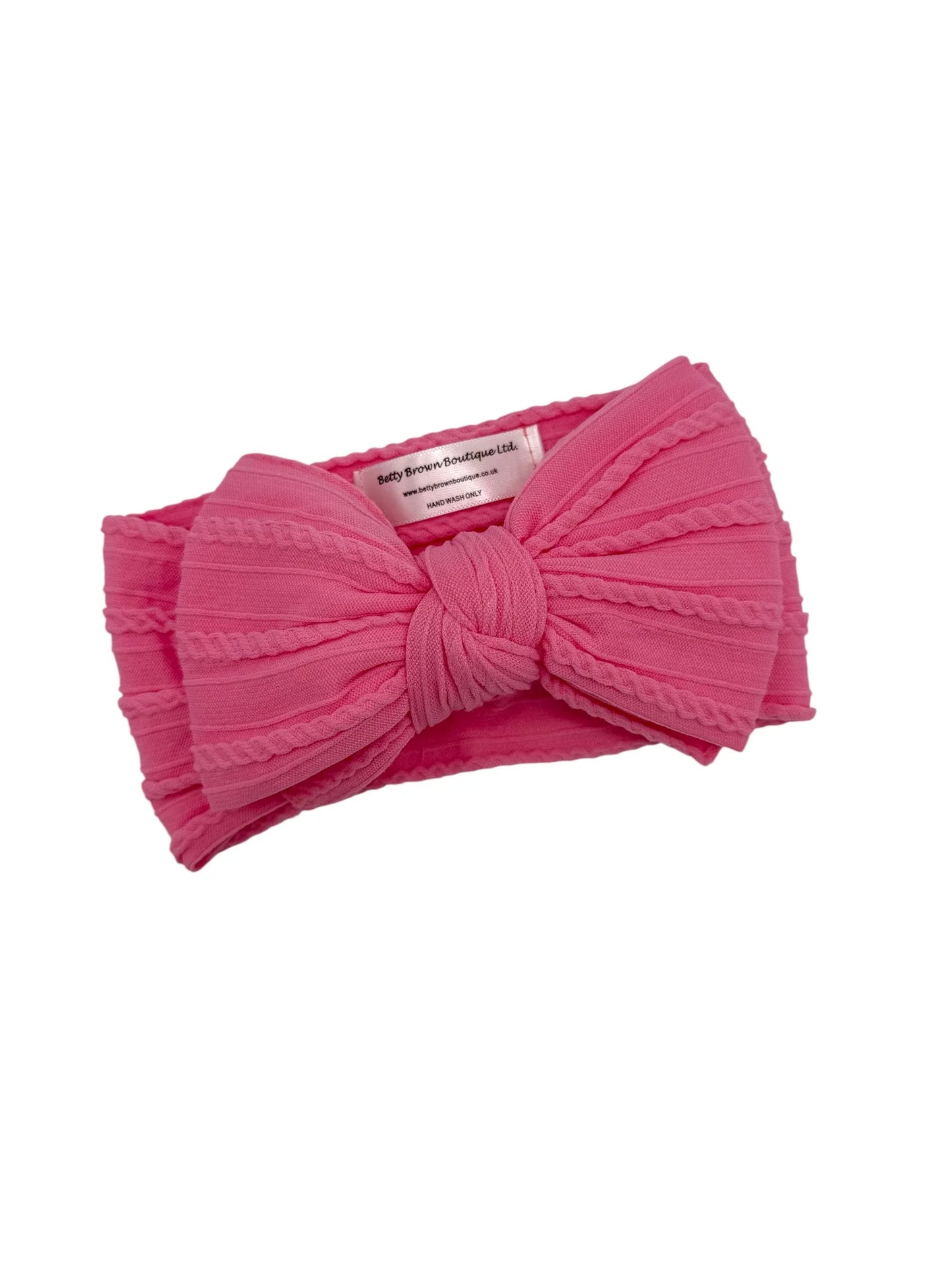 Bright Pink Larger Bow Cable Knit Headband
