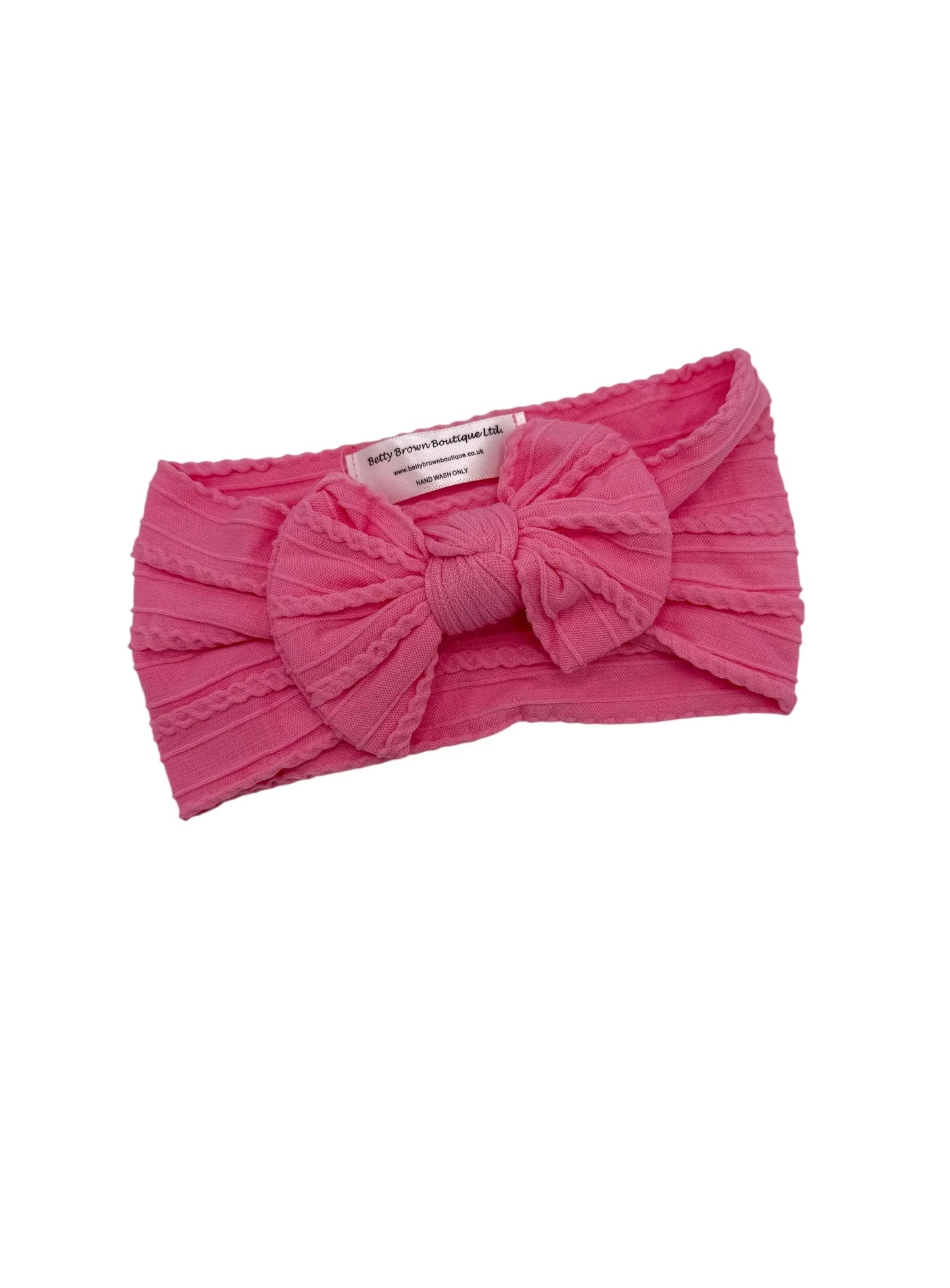 Bright Pink Smaller Bow Cable Knit Headband
