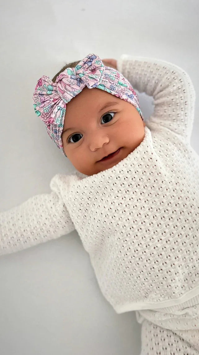 Multicoloured Bow Pattern Smaller Bow Cable Knit Headband