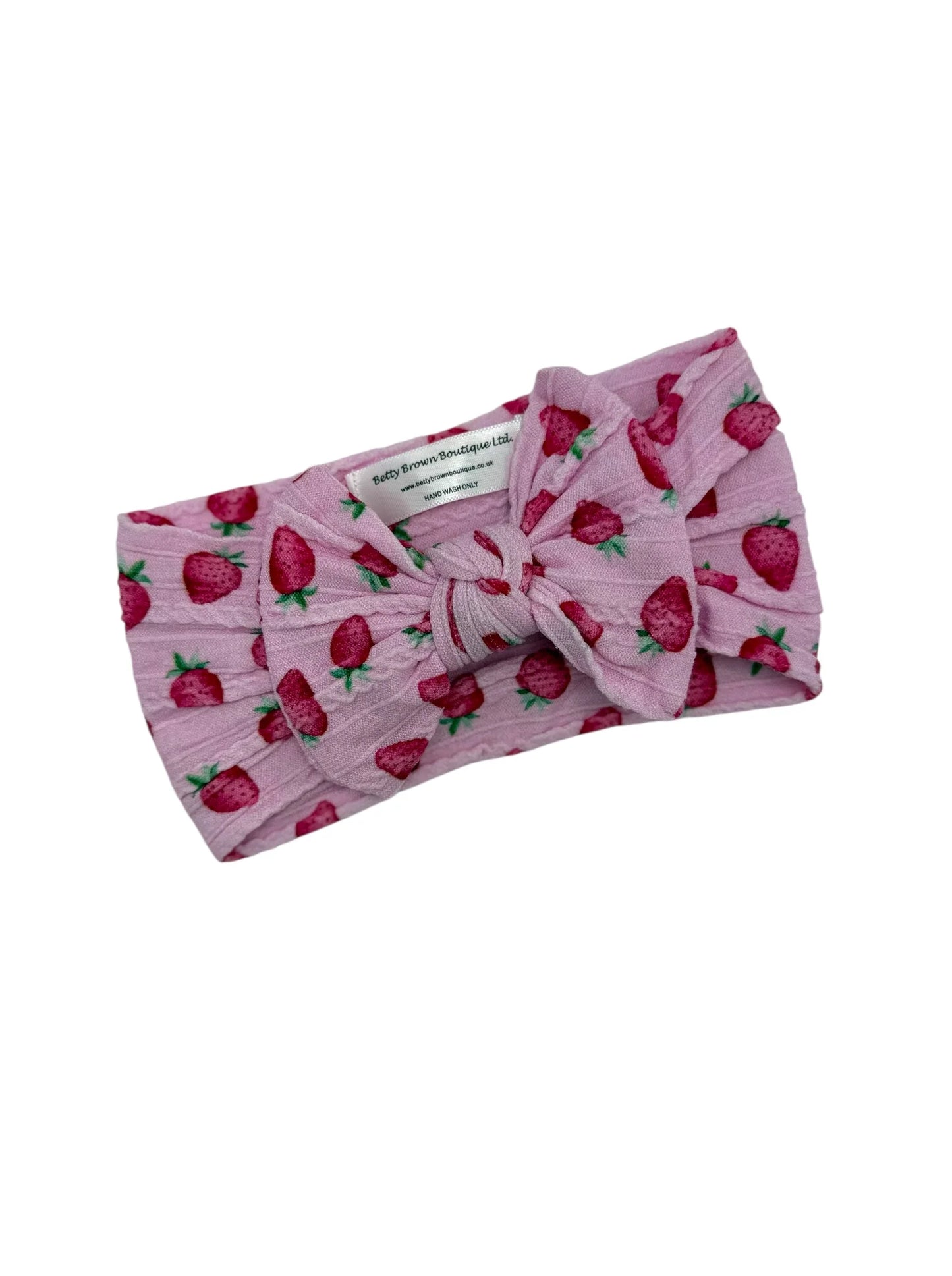 Pale Pink Strawberry Smaller Bow Cable Knit Headband