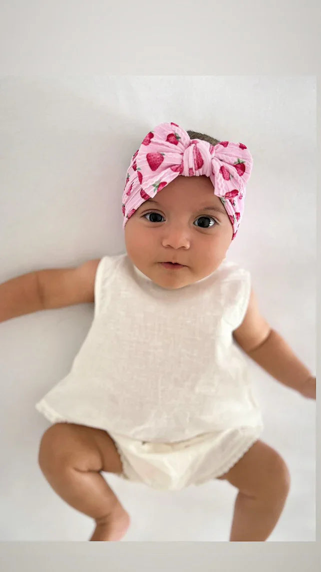 Pale Pink Strawberry Smaller Bow Cable Knit Headband