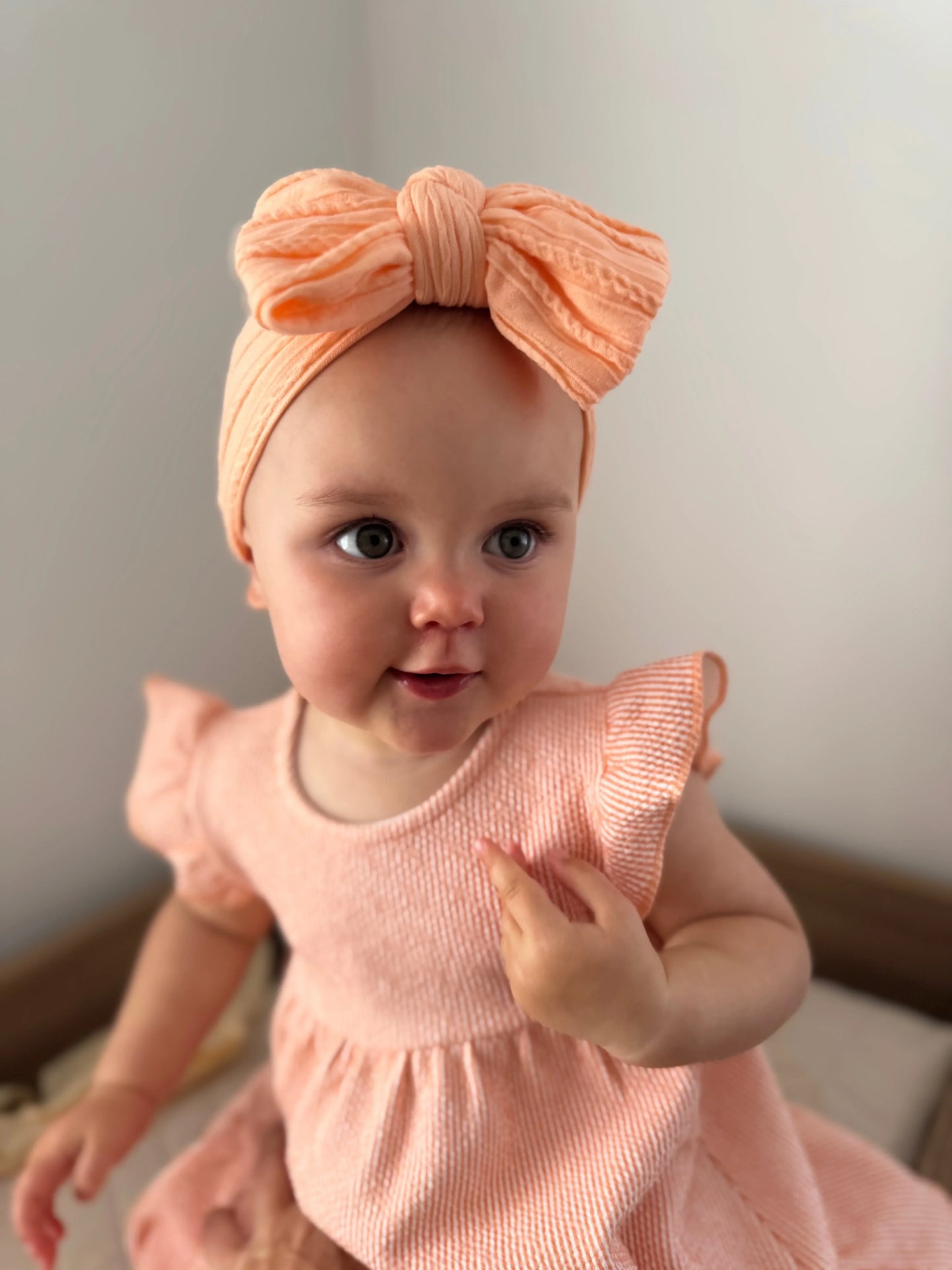 Peach Larger Bow Cable Knit Headband