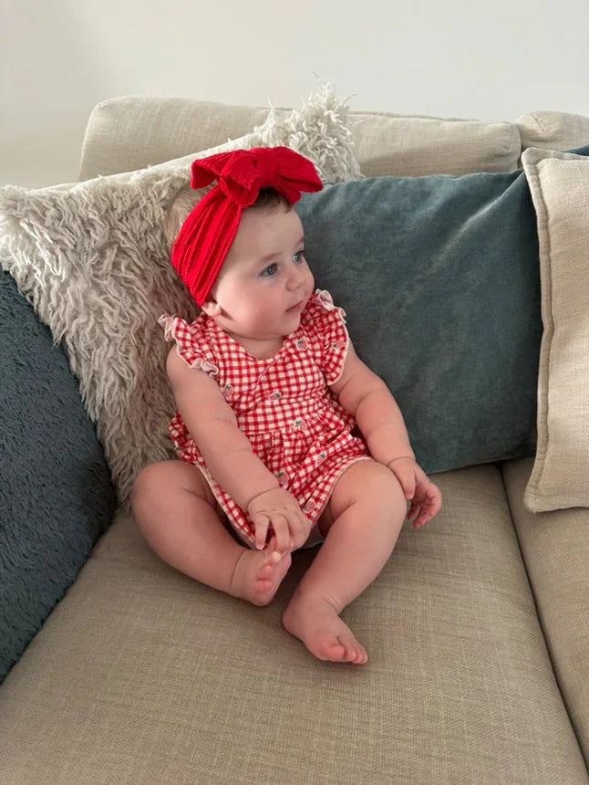 Red Larger Bow Cable Knit Headband