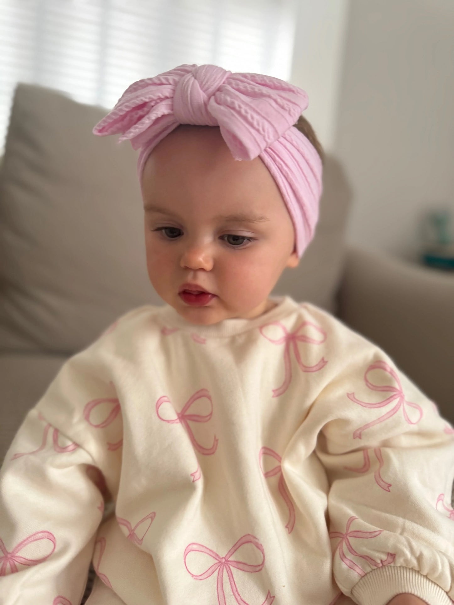 Candyfloss Pink Larger Bow Cable Knit Headband