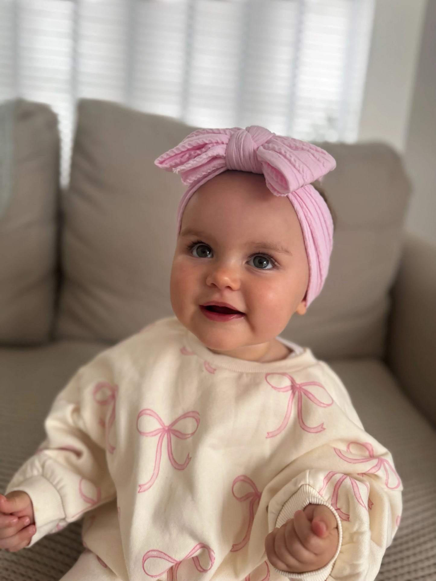 Candyfloss Pink Larger Bow Cable Knit Headband
