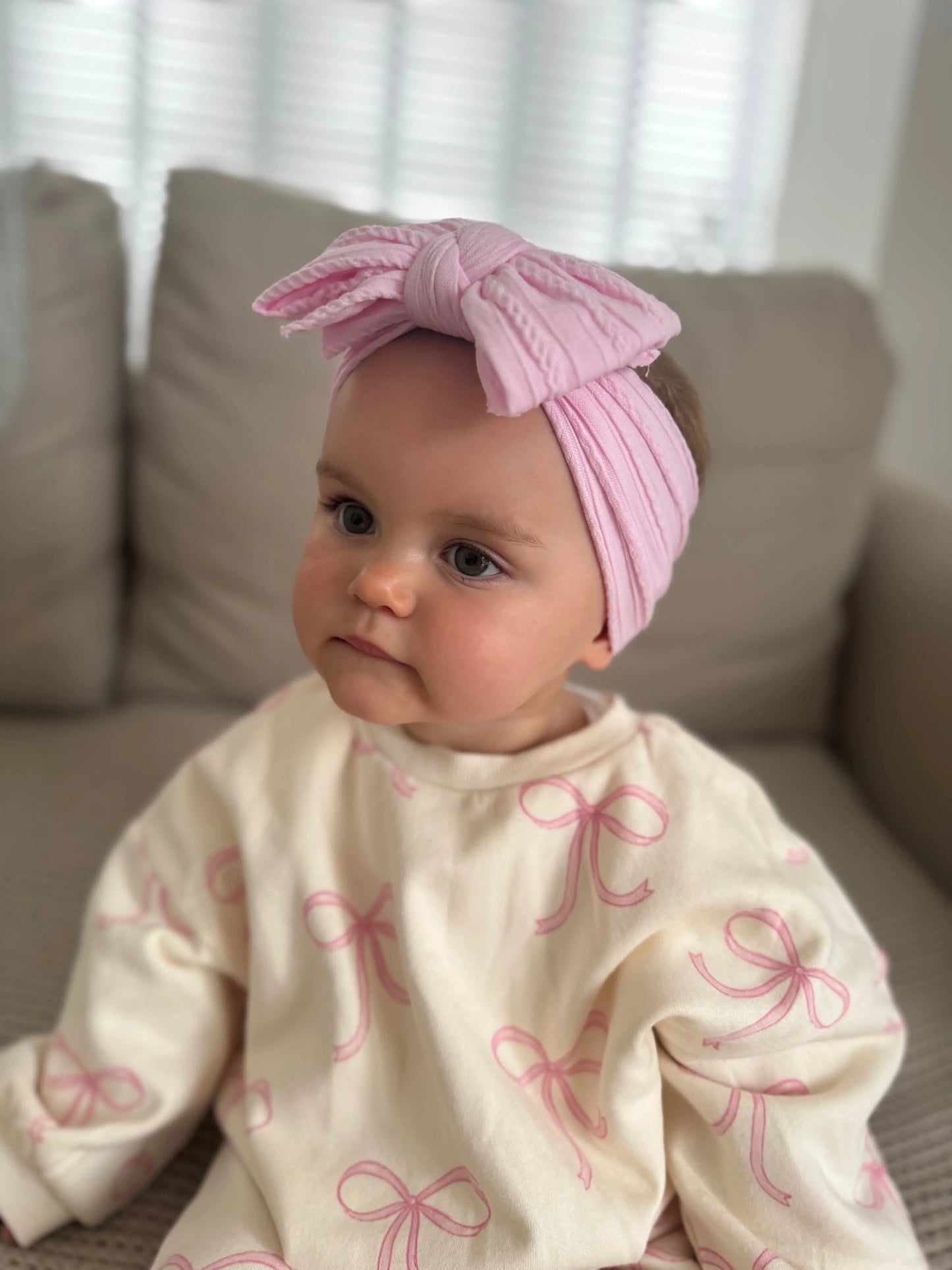 Candyfloss Pink Larger Bow Cable Knit Headband