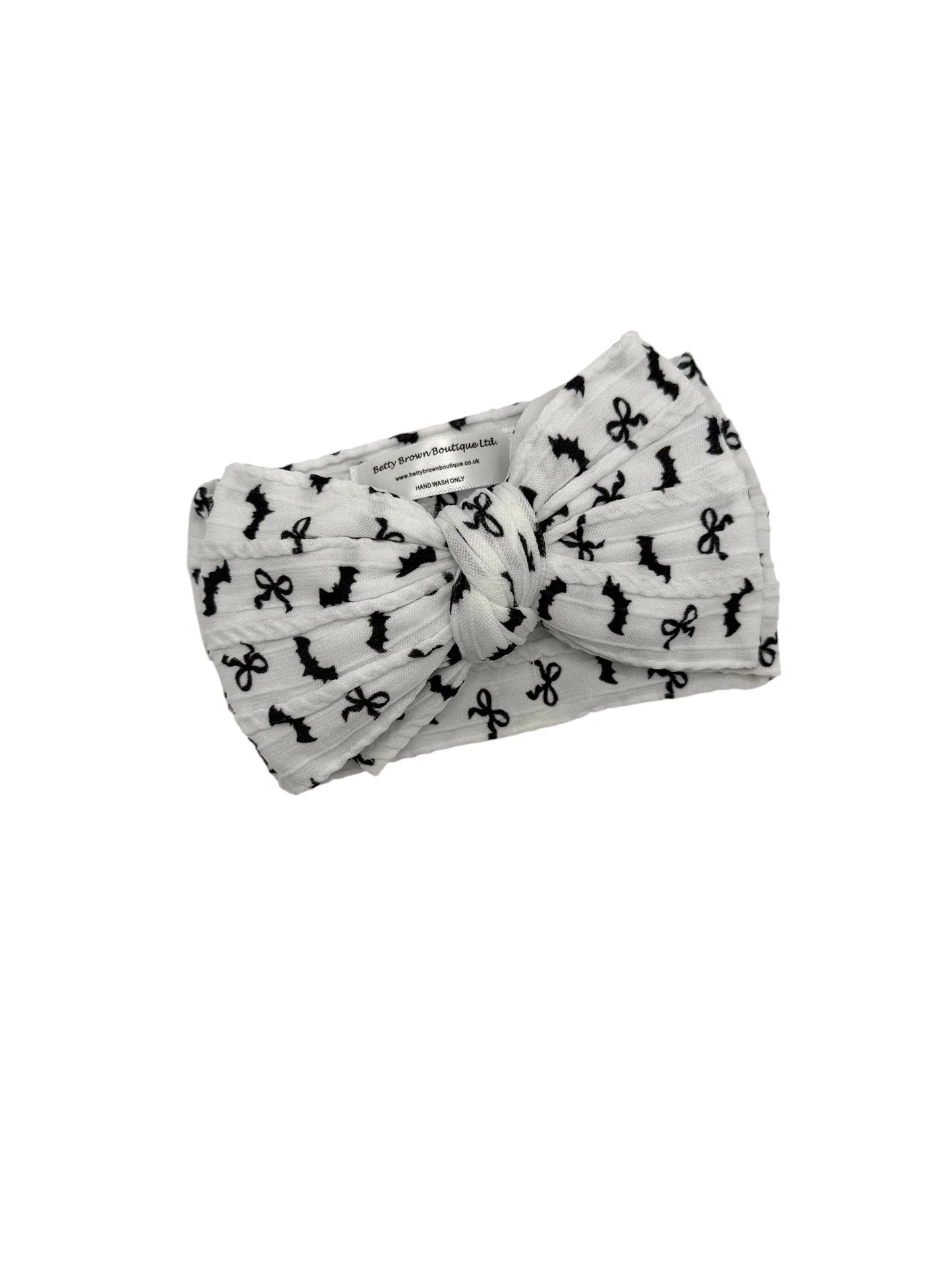 Bats and Bows Pattern Halloween Larger Bow Cable Knit Headband