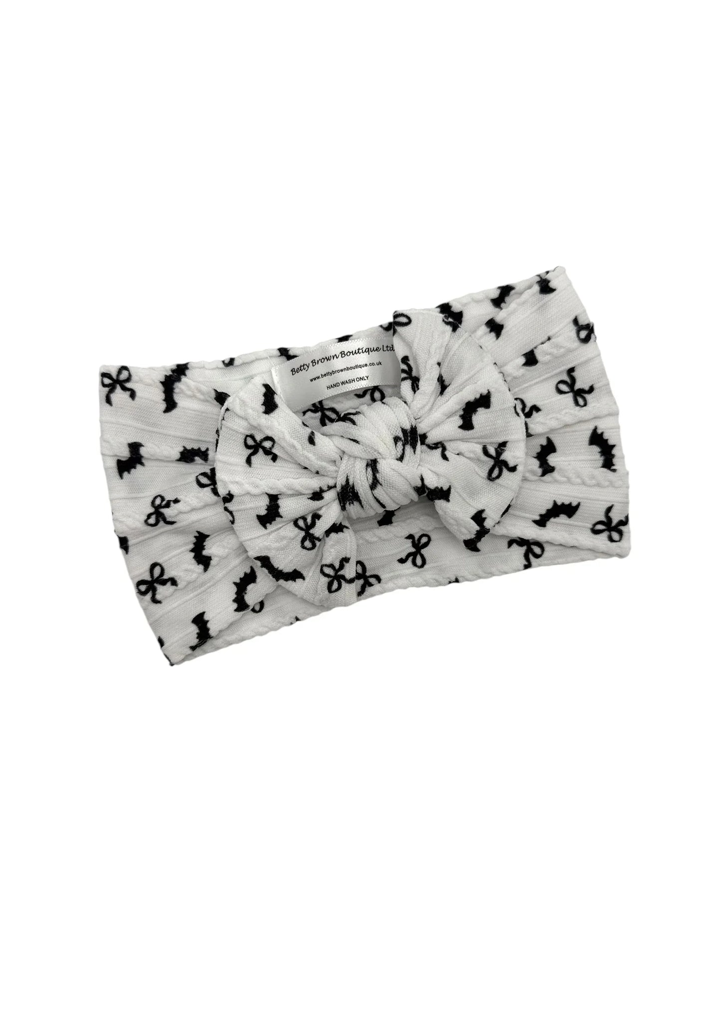 Bats and Bows Pattern Halloween Smaller Bow Cable Knit Headband