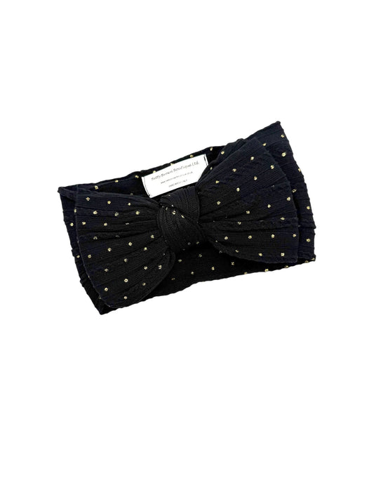 Black Gold Spot Larger Bow Cable Knit Headband Halloween