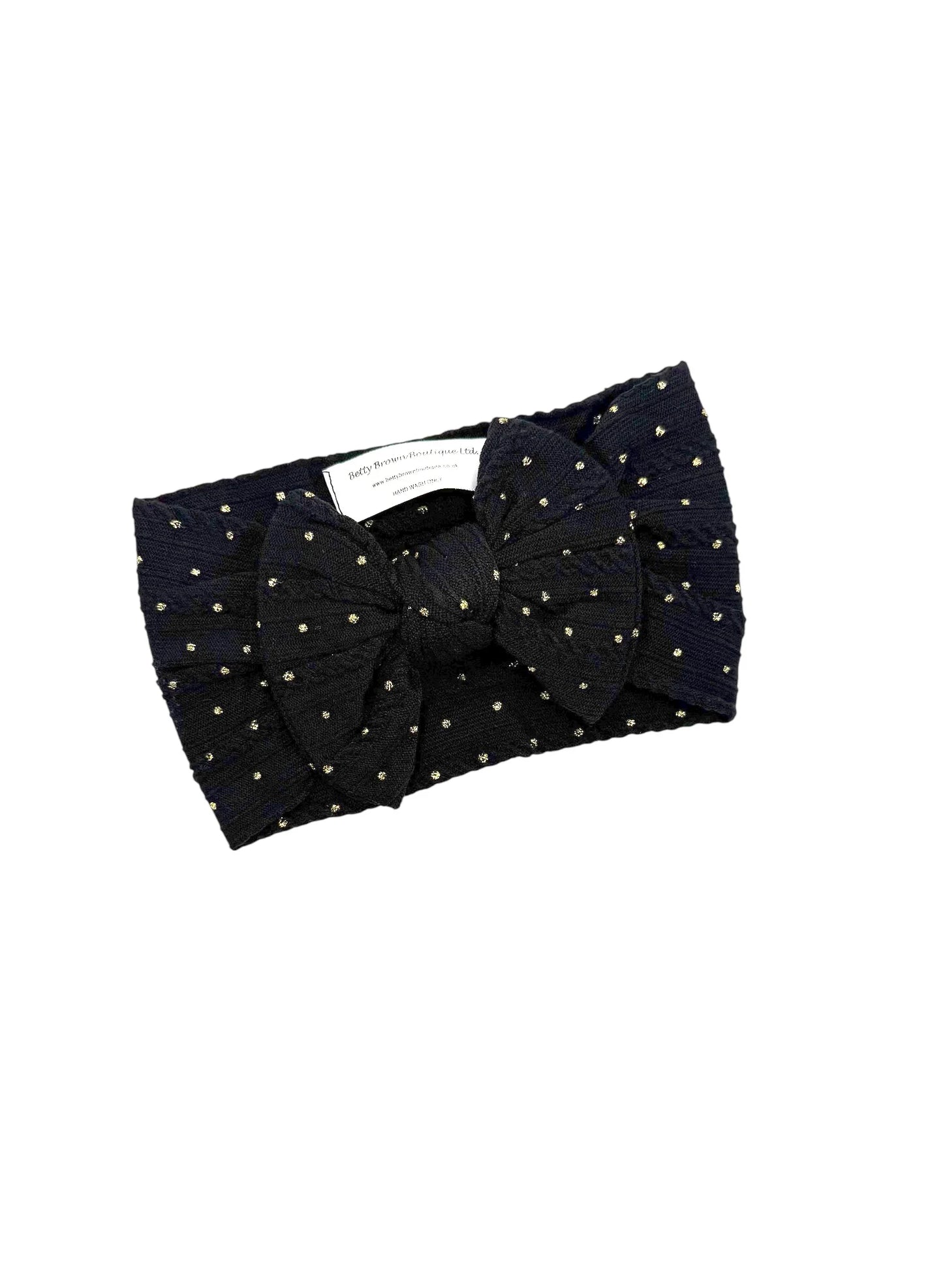 Black Gold Spot Cable Knit Smaller Bow Headband Halloween