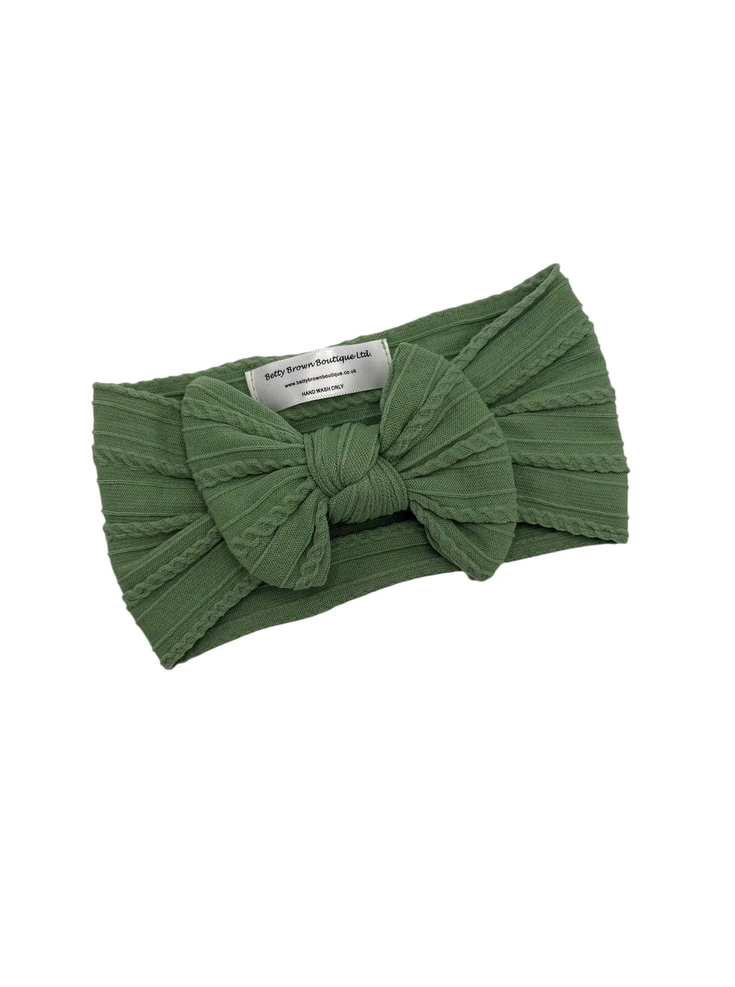 Fern Green Cable Knit Smaller Bow Headband