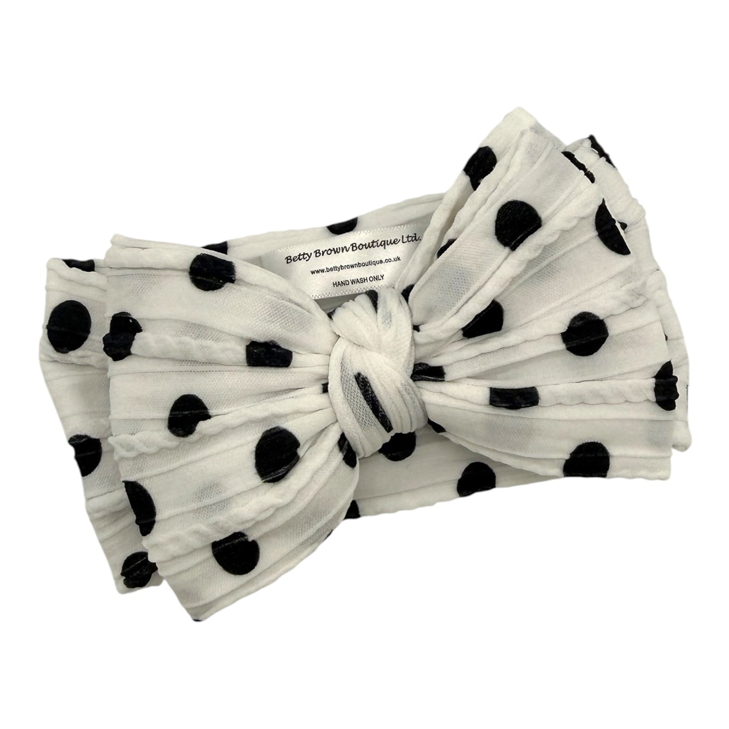 Black Polkadot Larger Bow Cable Knit Headband