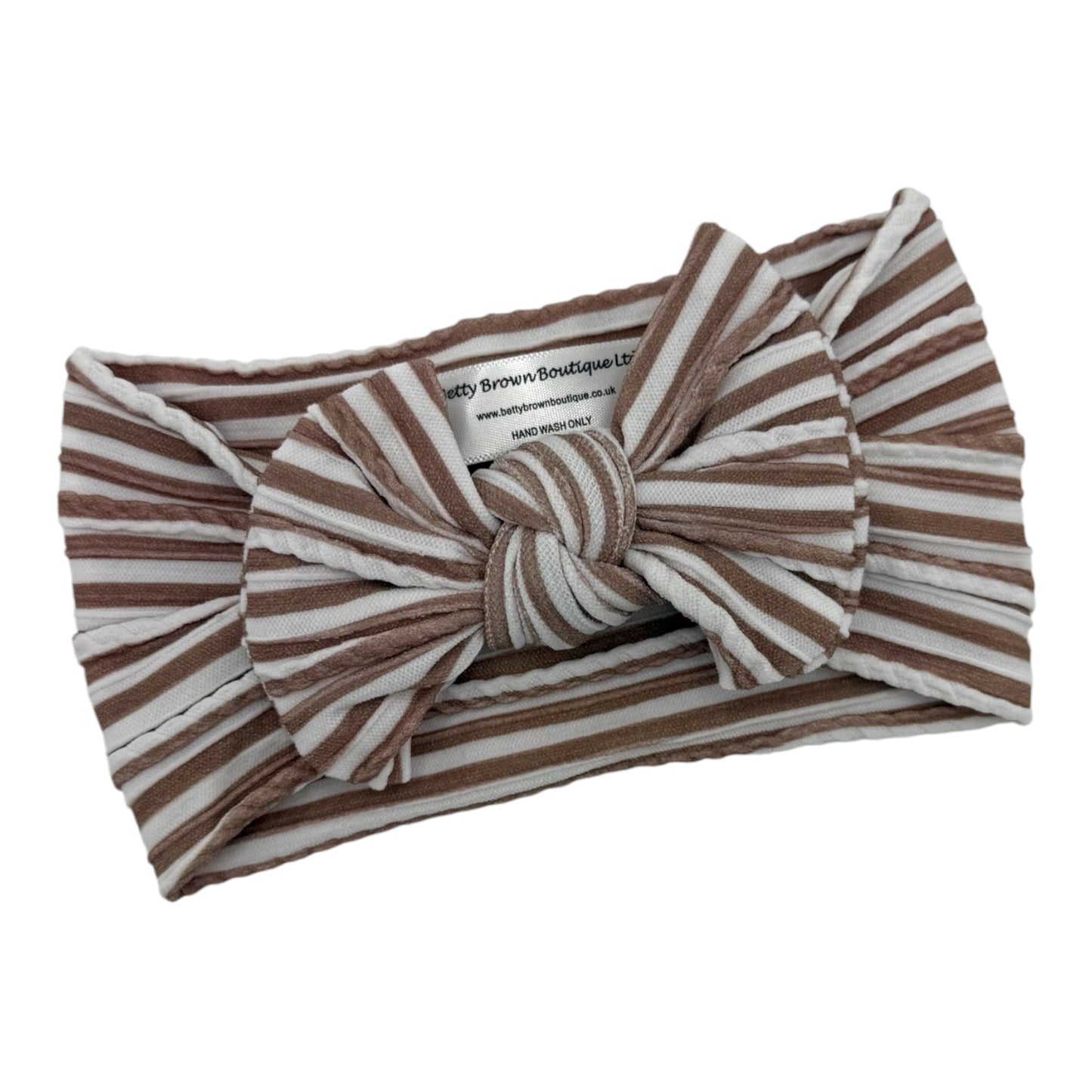 Brown Stripe Pattern Smaller Bow Cable Knit Headband