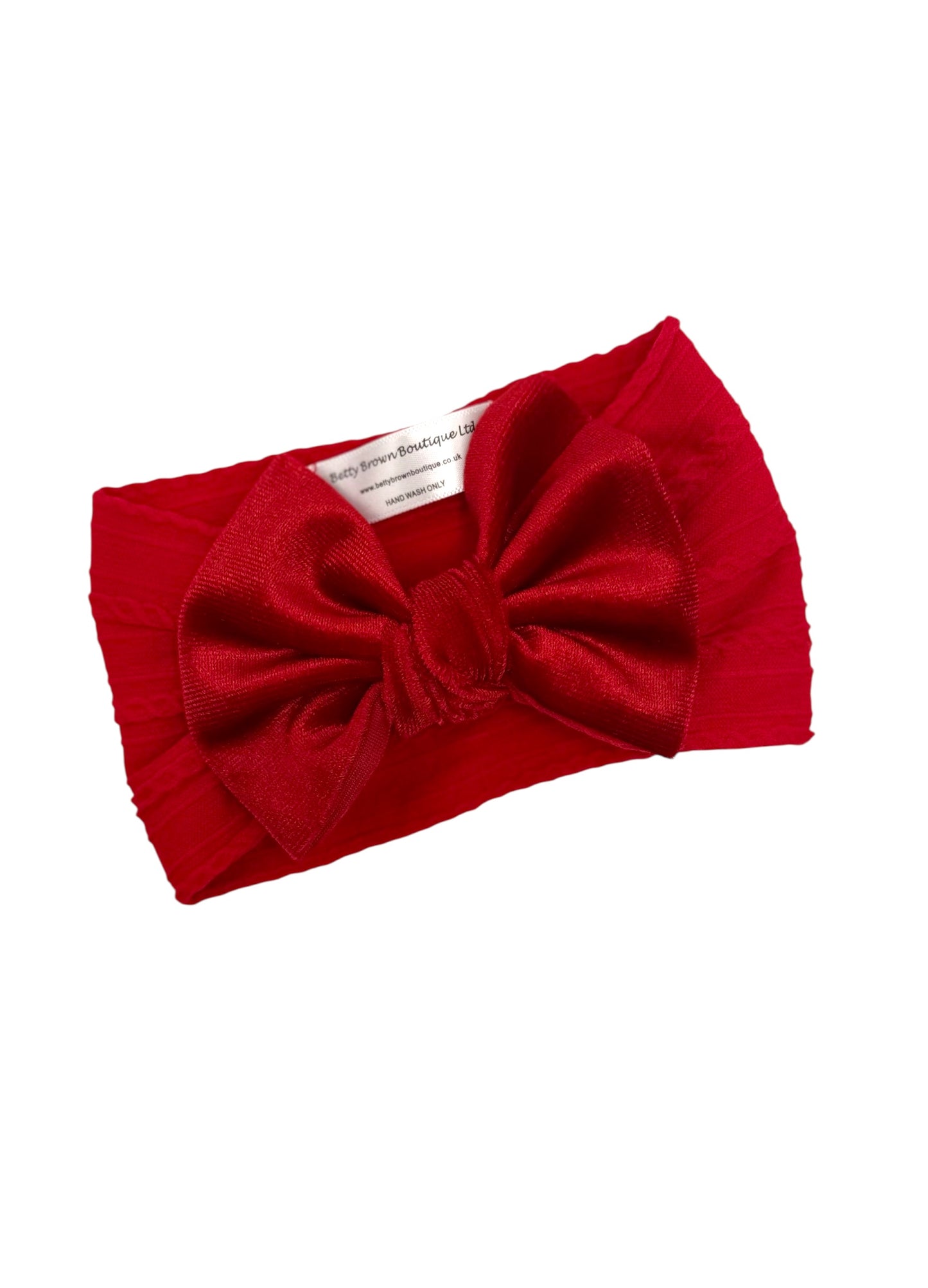 Red Velvet Smaller Bow Cable Knit Headband - Christmas Collection