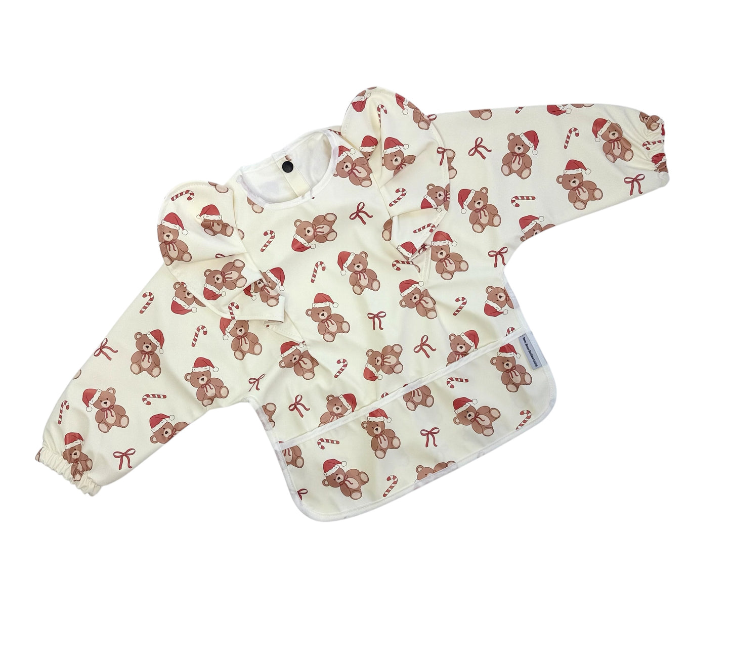 Teddy Bear Christmas Pattern Frill Detailed Waterproof Bib with Sleeves - 2025