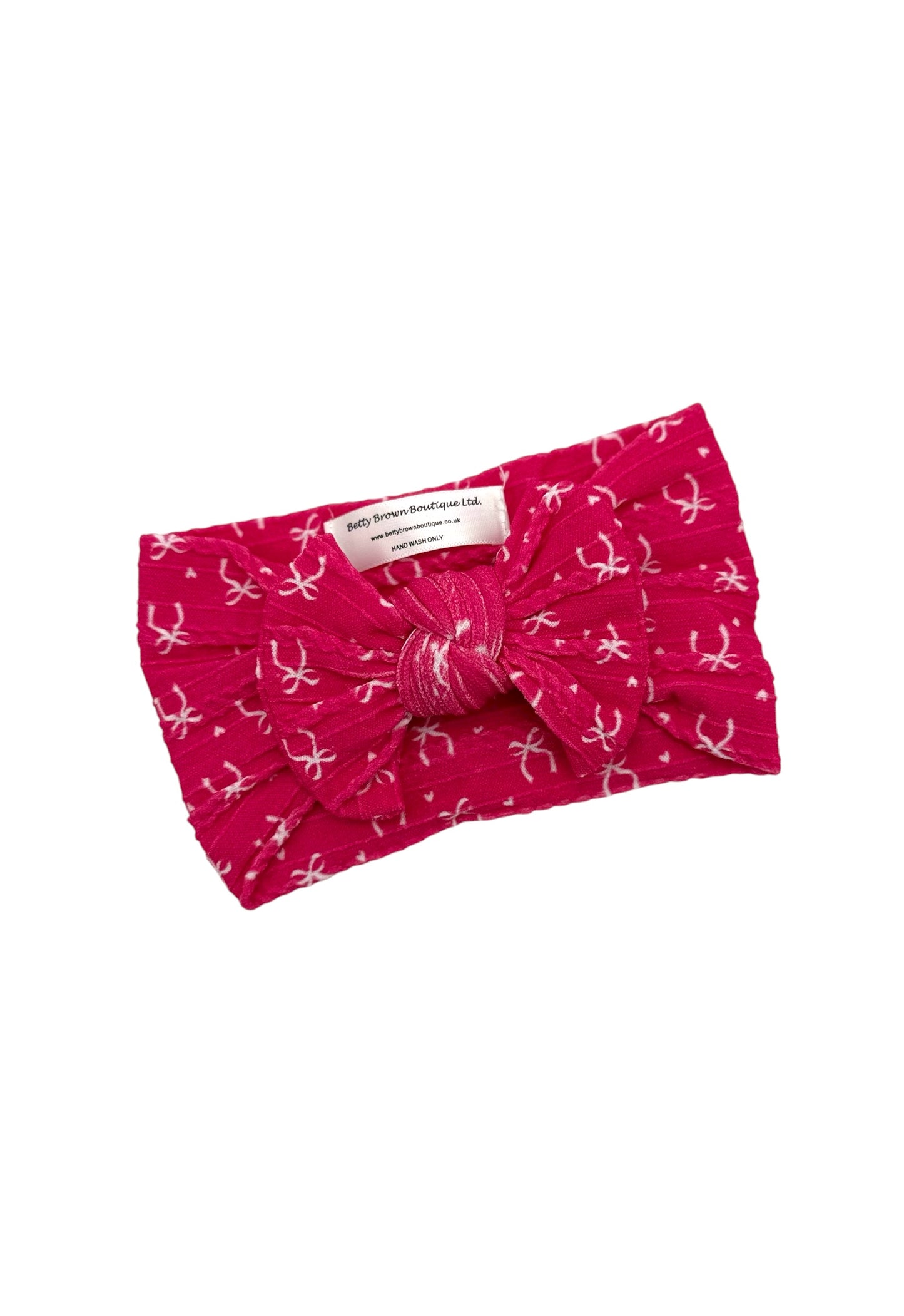 Cranberry Red Bow Print Smaller Bow Cable Knit Headband - Christmas Collection 2025