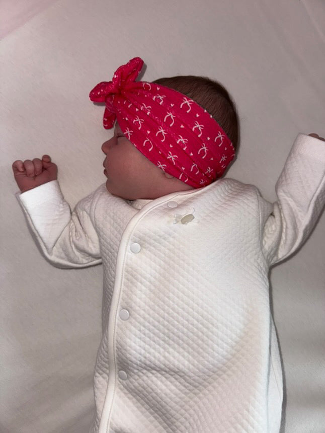 Cranberry Red Bow Print Smaller Bow Cable Knit Headband - Christmas Collection 2025