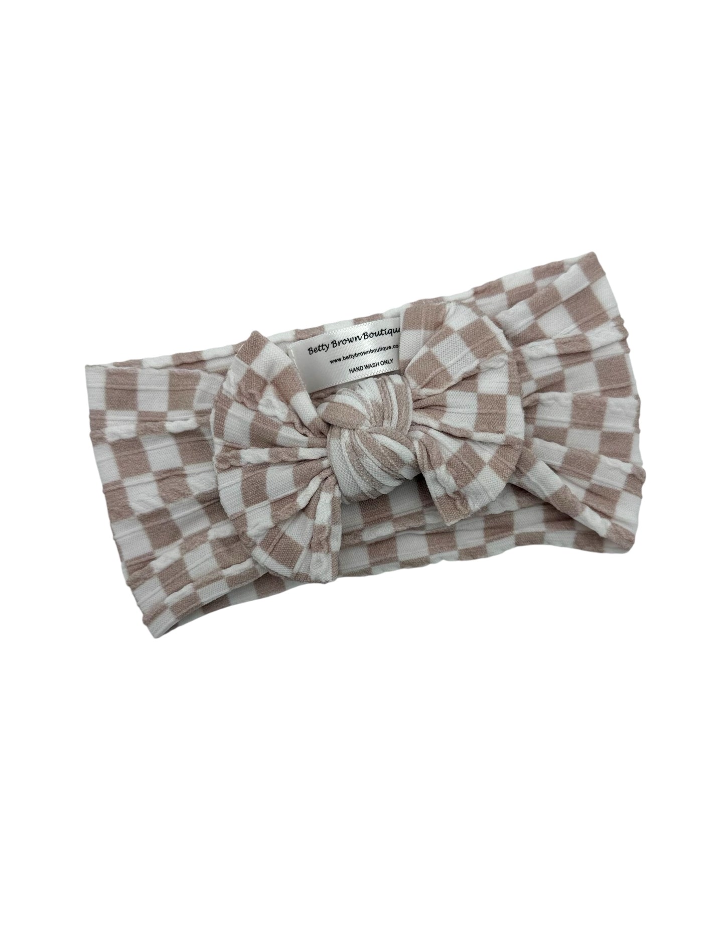 Neutral Checkered Pattern Smaller Bow Cable Knit Headband