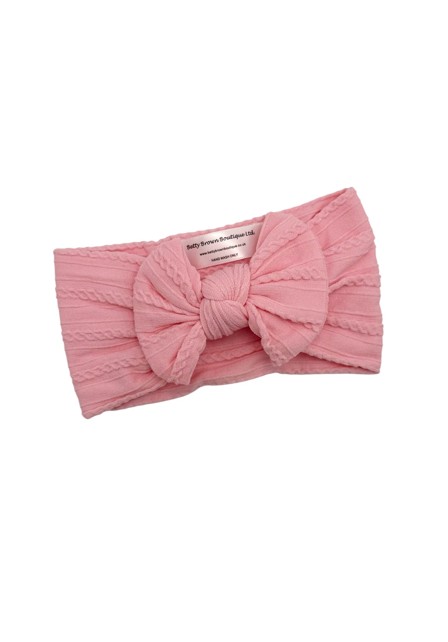 Flamingo Pink Smaller Bow Cable Knit Headband
